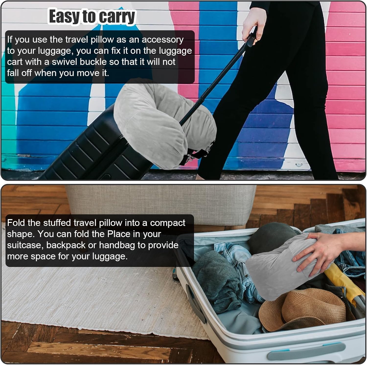 Almohada para El Cuello Almohada De Viaje Rellenable para El Cuello con Compartimento para Guardar Ropa Soporte de Viaje de Cojín(Grey)