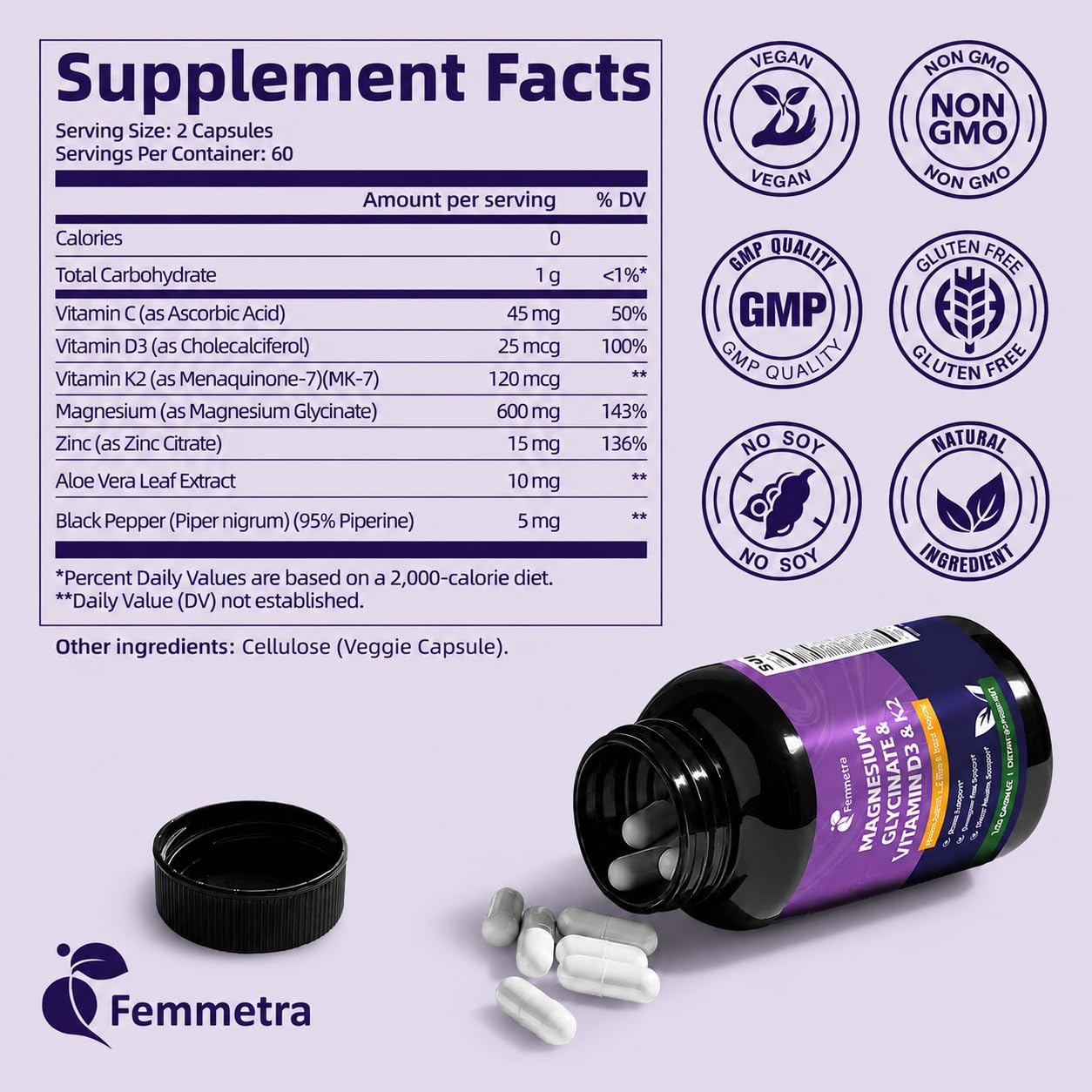 Magnesium Glycinate 600mg Vitamin D3 K2 for Sleep & Muscle, 120 Capsules — Amazon image 9