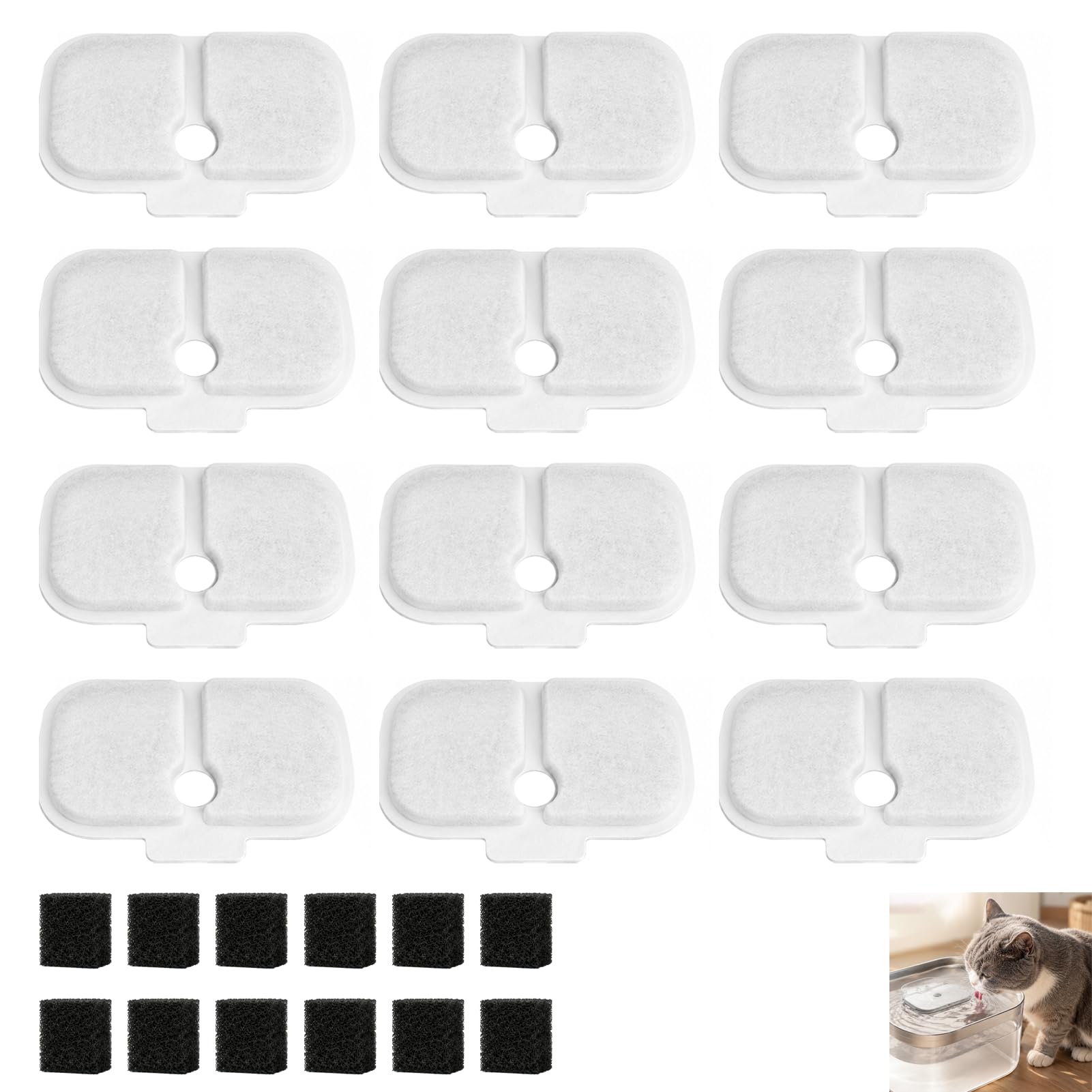 12 Stück Filter für Wasserbrunnen für Katzen, kompatibel mit PLWF005 PLWF115 PLWF105, Filter kompatibel mit Dockstream, Katzenbrunnen mit mehrschichtiger Filterung, vertikal, Aktivkohle-Kartusche