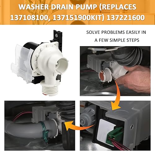 Miniatura 5 de Bomba de drenaje de lavadora 137221600 de AMI PARTS  Sustituye a AP5684706, PS7783938, AP5684706, 131724000, 134051200, 134740500, 137108100,