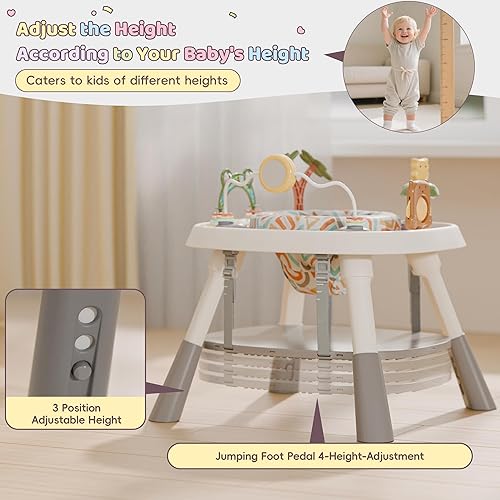 Miniatura 6 de Centro de actividades para bebés, centro de actividades para bebés con música, luces, 5 juguetes para bebés, puentes y gorilas, asiento giratorio de