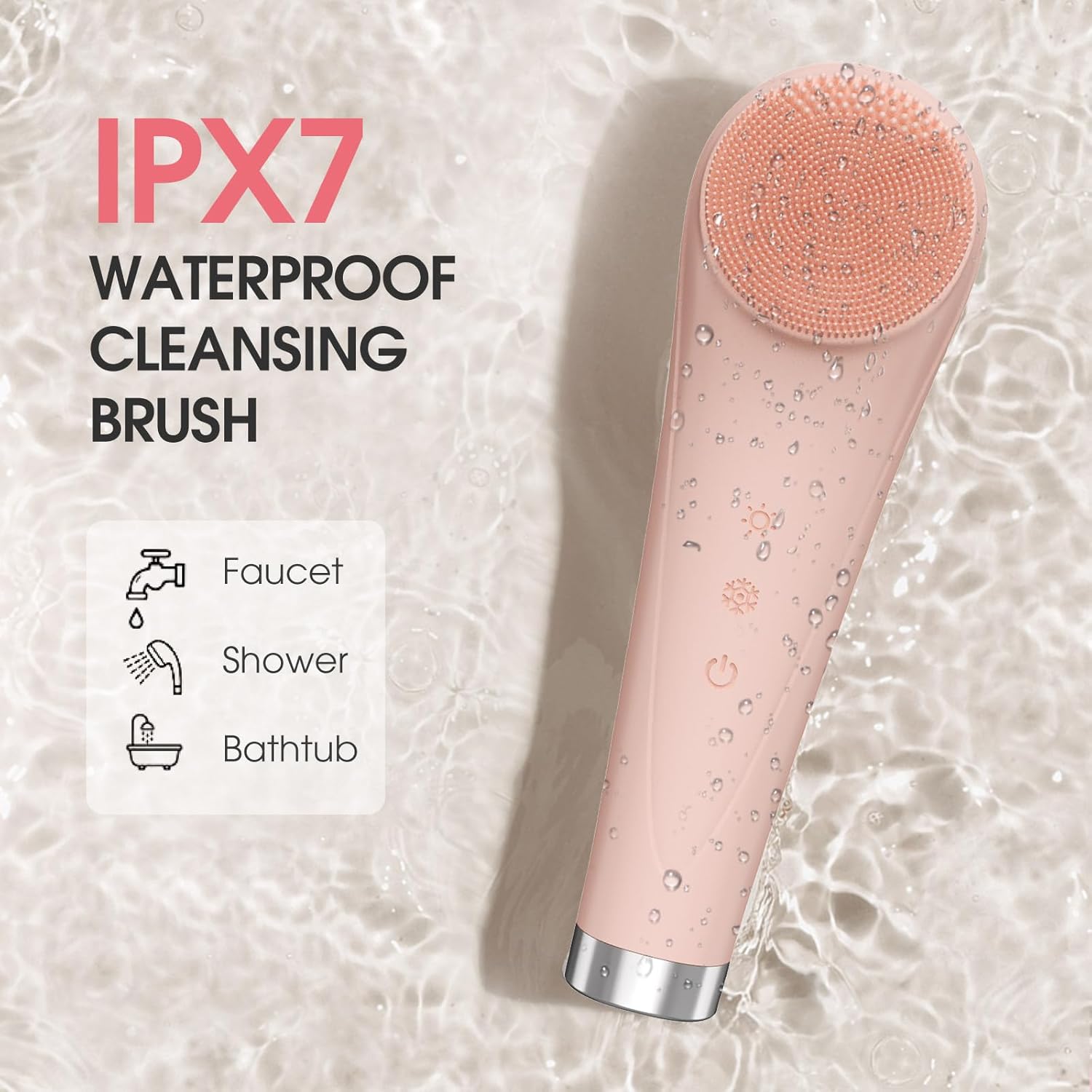 Facial Cleansing Brush,Silicone Face Scrubber,Pore Scrubber for Women Men,IPX7 Waterproof Exfoliating Face Brush,Rechargeable Electric Face Scrub,Pink - Image 6