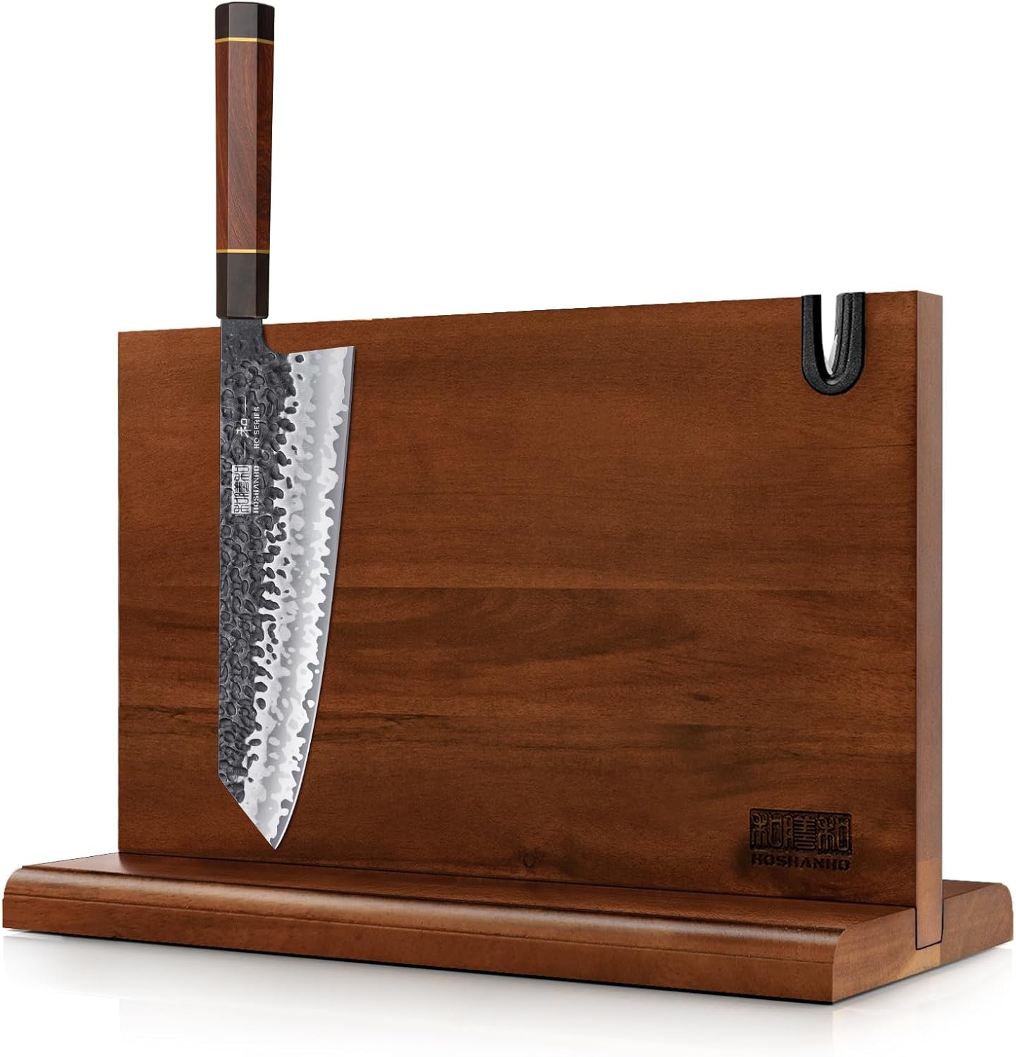 HOSHANHO 9 Inch Kiritsuke Chef Knife, Japanese Hand Forged 7 Layers VG-10 Steel Kitchen Knife & Magnetic Knife Block 14 x 10 Inches, Double Sided Magnetic Knife Holder Rack for Kitchen Counter