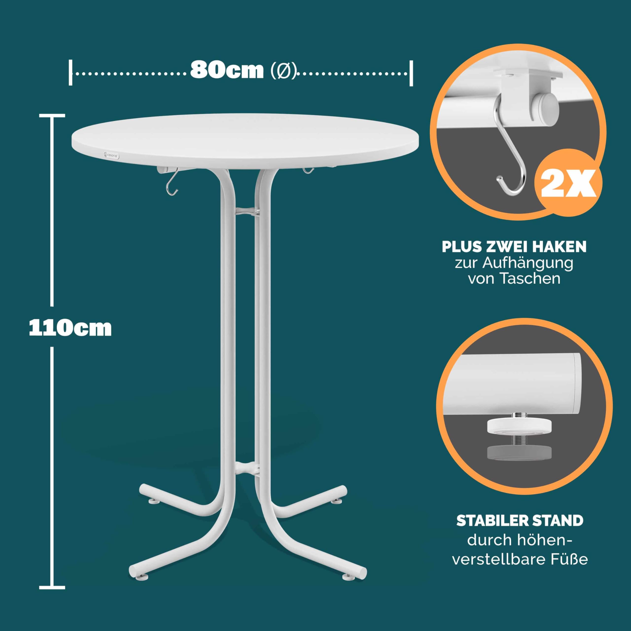 Casaria® Stehtisch mit Husse 80 cm Klappbar Grau Rund Holz Metall Pulverbeschichtet Wetterfest Hoch Set Hochzeit Bistrotisch Bartisch Garten Tisch