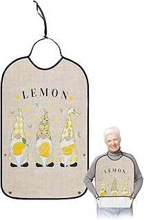 Funny Adult Bibs for Eating, Summer Lemon Cute Gnomes Waterproof Clothing Protector Washable Adult Bib with Crumb Catcher for Men Women Elderl and Seniors