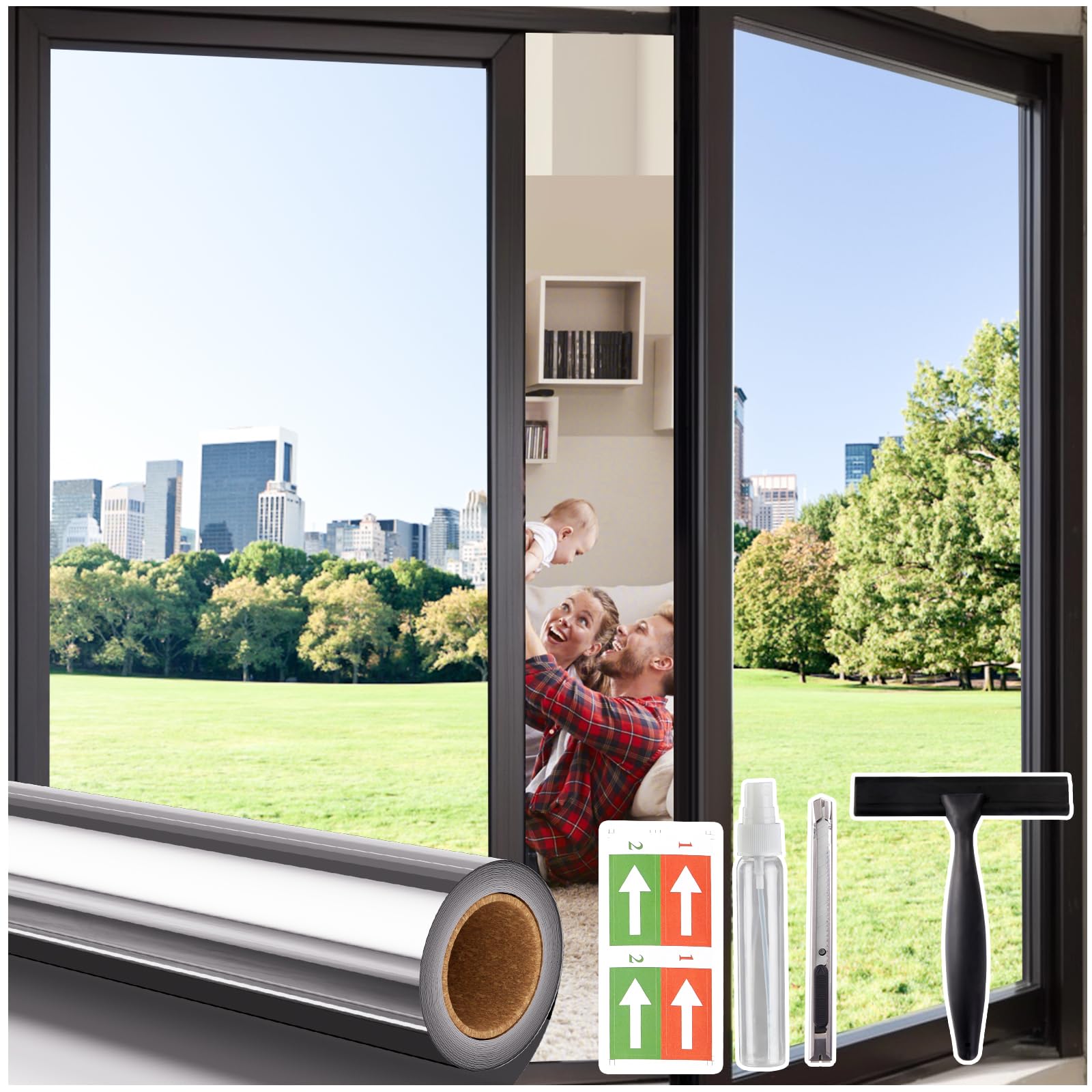 Coavas One Way Privacy Window Film with 3 Tools, Sliver 35.4"x 394"