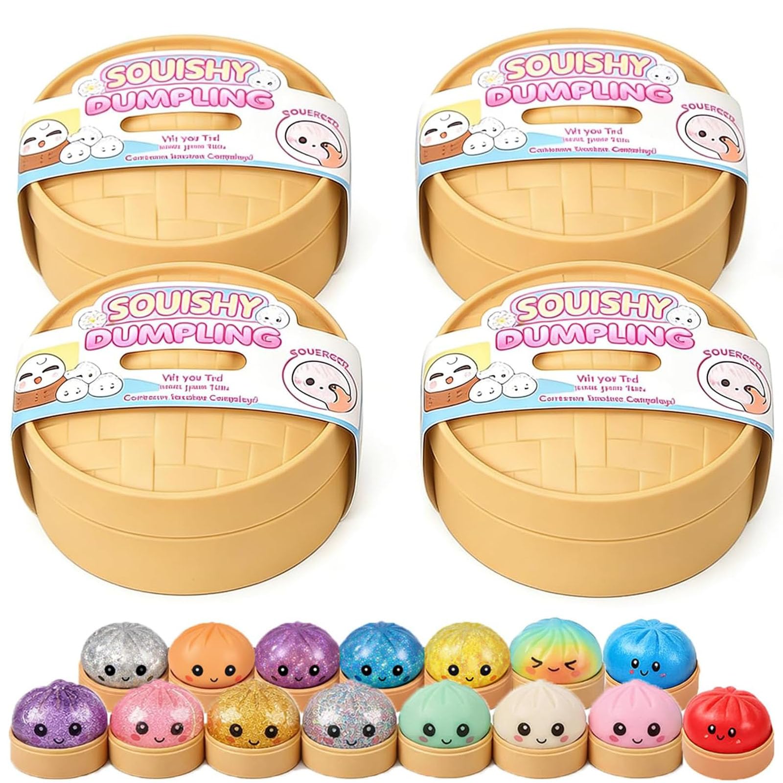 Glitter Dumpling Squishy Mystery, Glitter Dumpling mit Dampfgarer, Rainbow Mystery Squishy Bun für Erwachsene Ideal als Partygeschenk oder für die Goodie Bag Zufällige Farbe (Random-4packs)