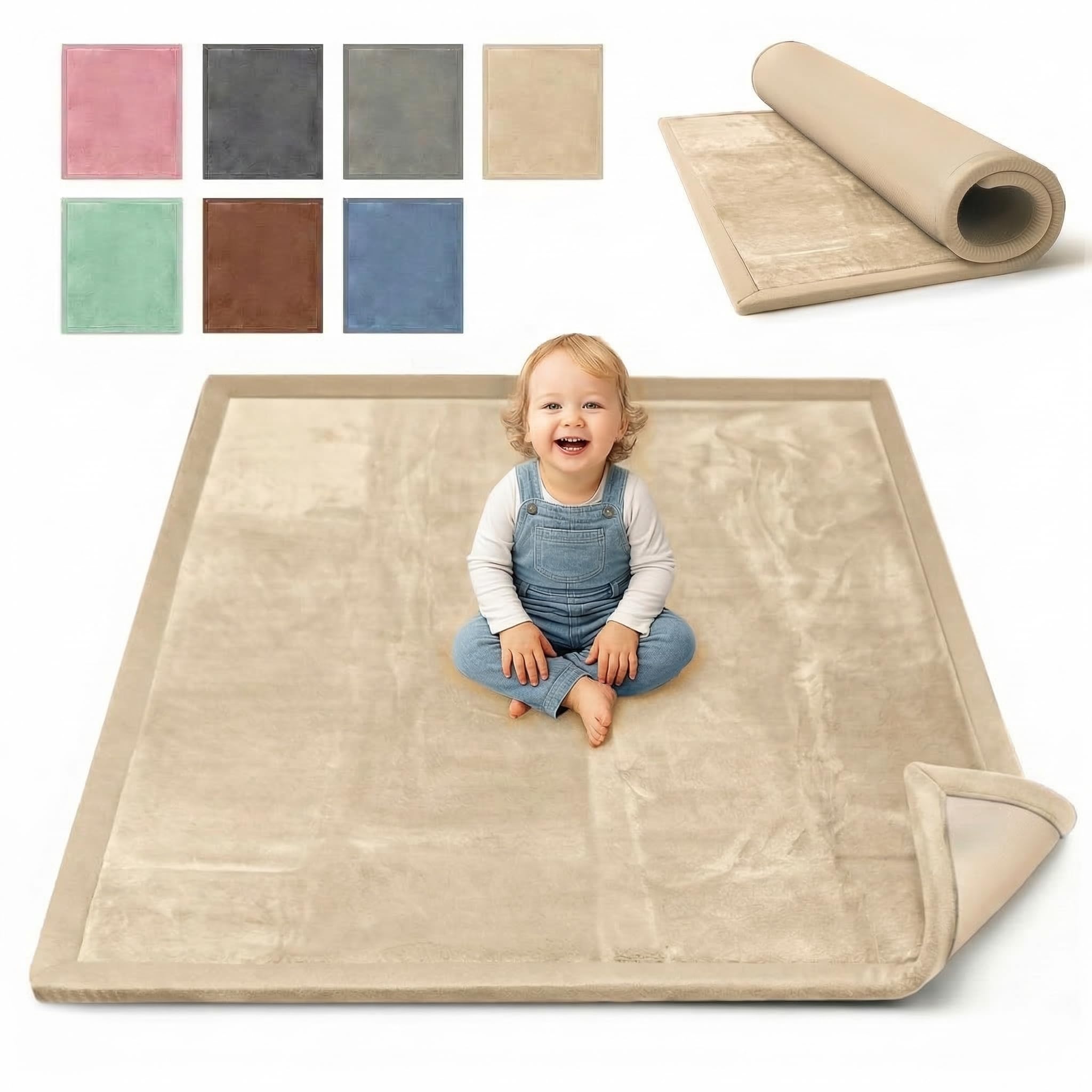 BabybeFun Krabbelmatte Baby - kuschelig weich - 3cm Dicke Spielmatte - schützt vor Stößen - Teppich Kinderzimmer 180x200cm - rutschfeste Schaumstoffmatte - Spielteppich Kinder - Krabbeldecke warm