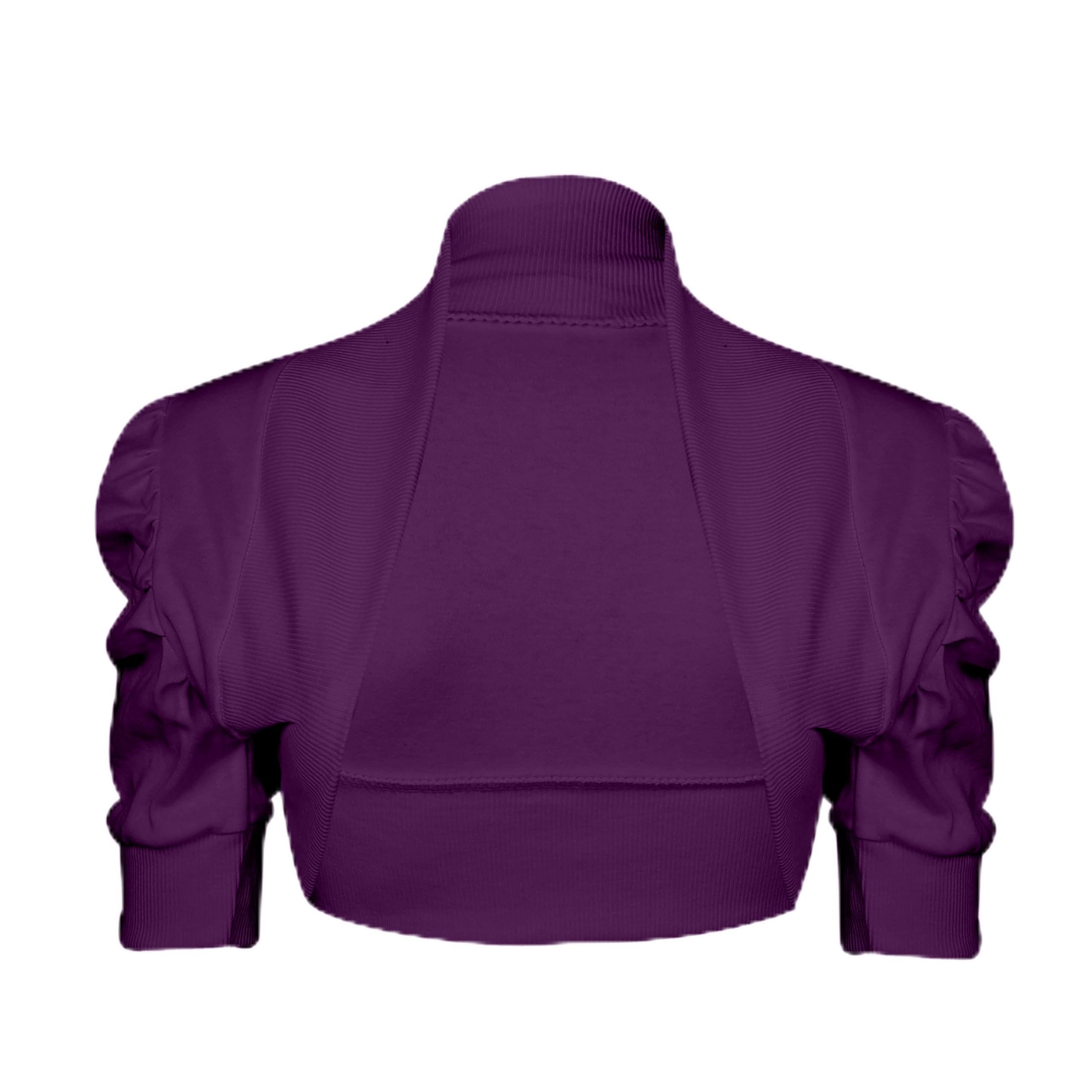 Noroze Girls Purple Kid's Plain Ruched Sleeves Bolero Shrug For Cropped Cardigans (13 Years, )