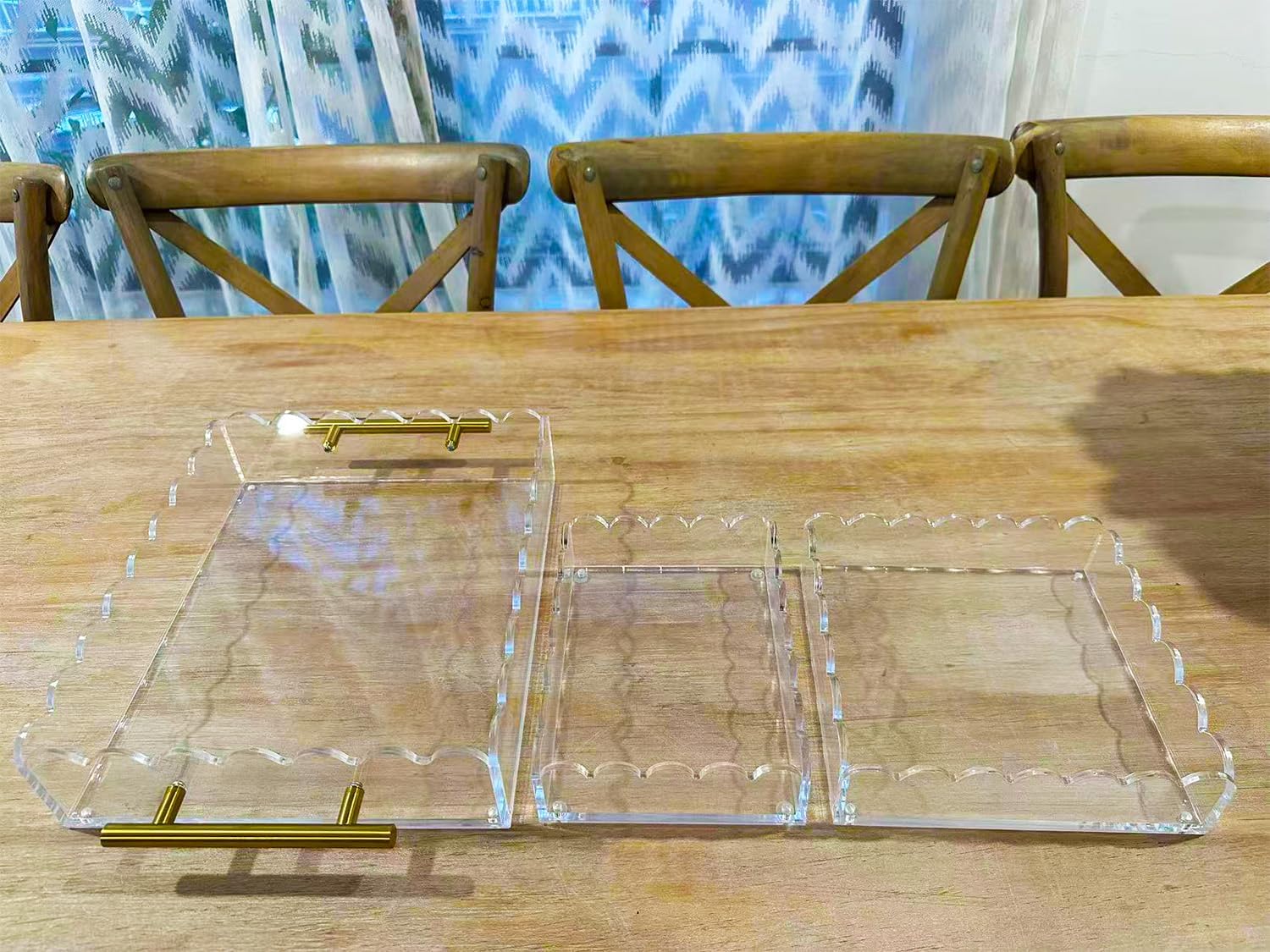 𝟏𝟐*𝟏𝟎𝐢𝐧 Scalloped Acrylic Tray Magnetic Bottom,Scallop Acrylic Tray with Handles,Bottom Replaceable Photos,Art Paper,Messages,Square,Decor for Bedroom,Vanity,Office