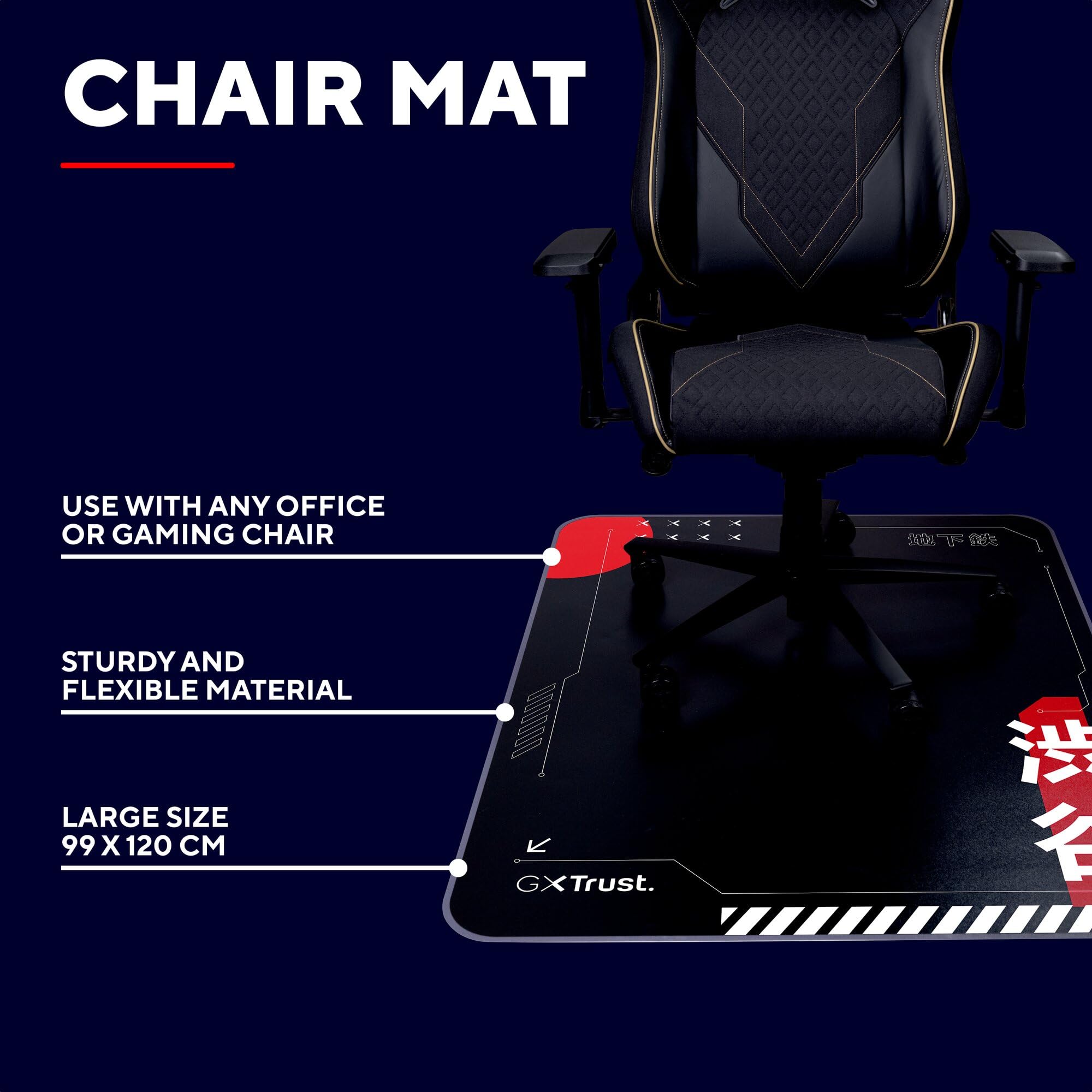 GXTrust Alfombrilla para Silla de Gaming 99 x 120 cm, Japón Negro | para Suelos Duros y Alfombras, Material Resistente y Duradero, Protector para Suelo, Oficina, Japan Tokyo Anime Manga Kyoto