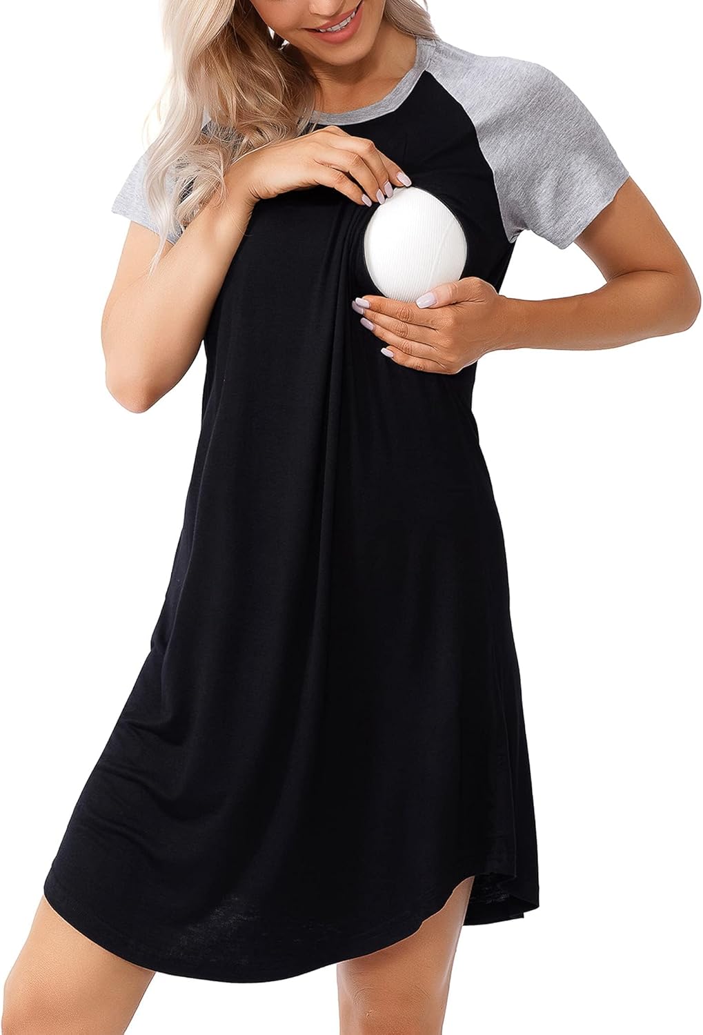 Women Sleepshirts 3 in 1 Labor/Maternity/Nursing Nightgown Short Sleeve Breastfeeding Sleep Dress XS-3XL - Image 2