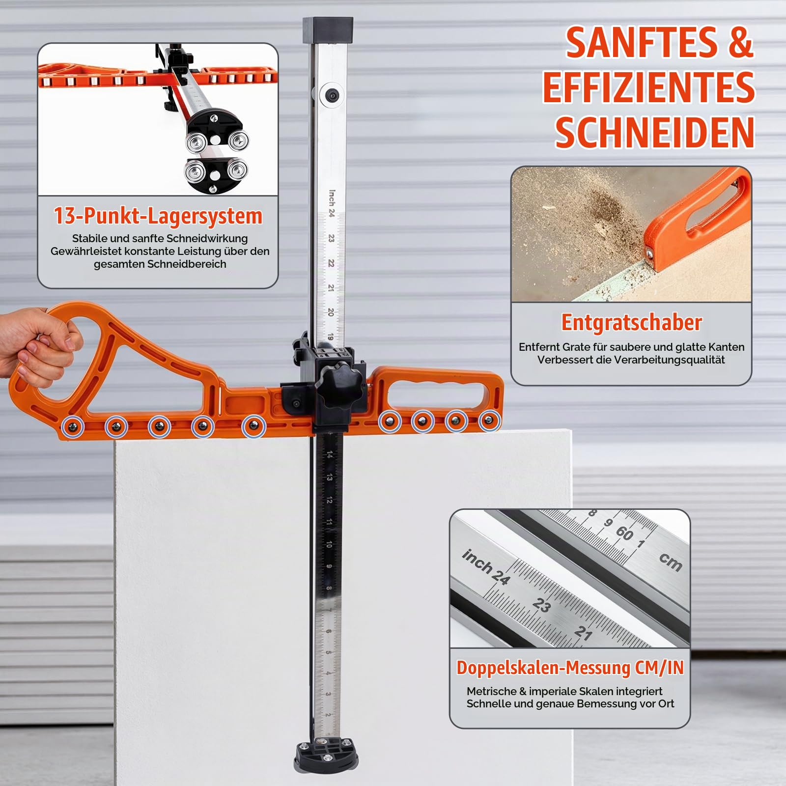 5/8" Trockenbau Werkzeug, Klappbarer Trockenbauschneider & Plattenschneider mit Austauschbarem Lagersystem, Einstellbare Schnittbreite 1,8–61 cm für 1/4"–5/8" Gipskartonplatten