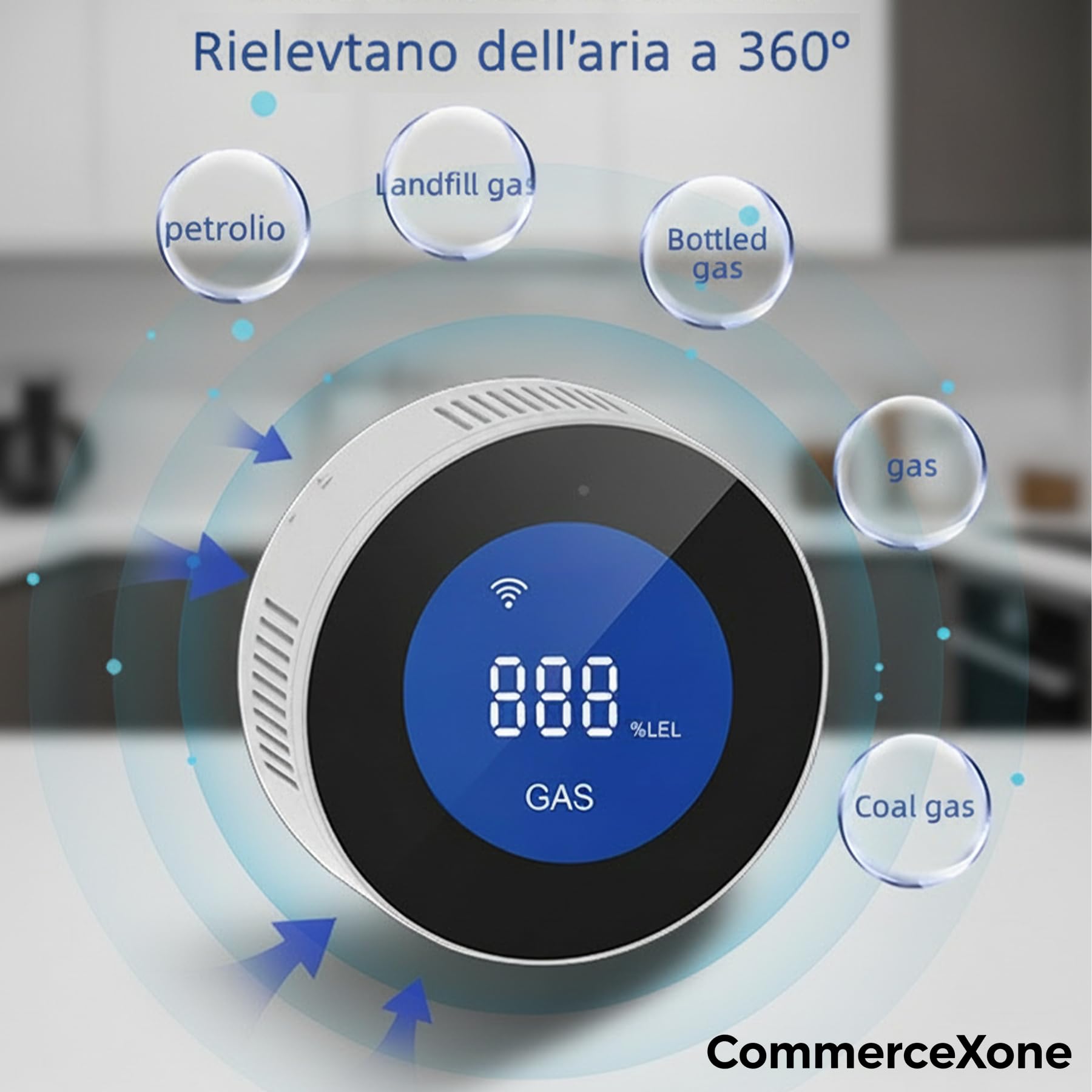 Rilevatore di Gas WiFi, Sensore Fughe di Gas Naturale/Metano/GPL/Propano, Allarme 85 dB con Display LCD, Compatibile con App Smart Life/Alexa/Google, Certificato EN 50194, Spina Tipo C