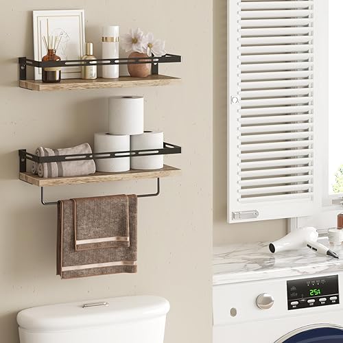 Miniatura 3 de YGEOMER Estantes flotantes para organizador de baño sobre el inodoro, estantes de baño montados en la pared con toallero, estante de pared para