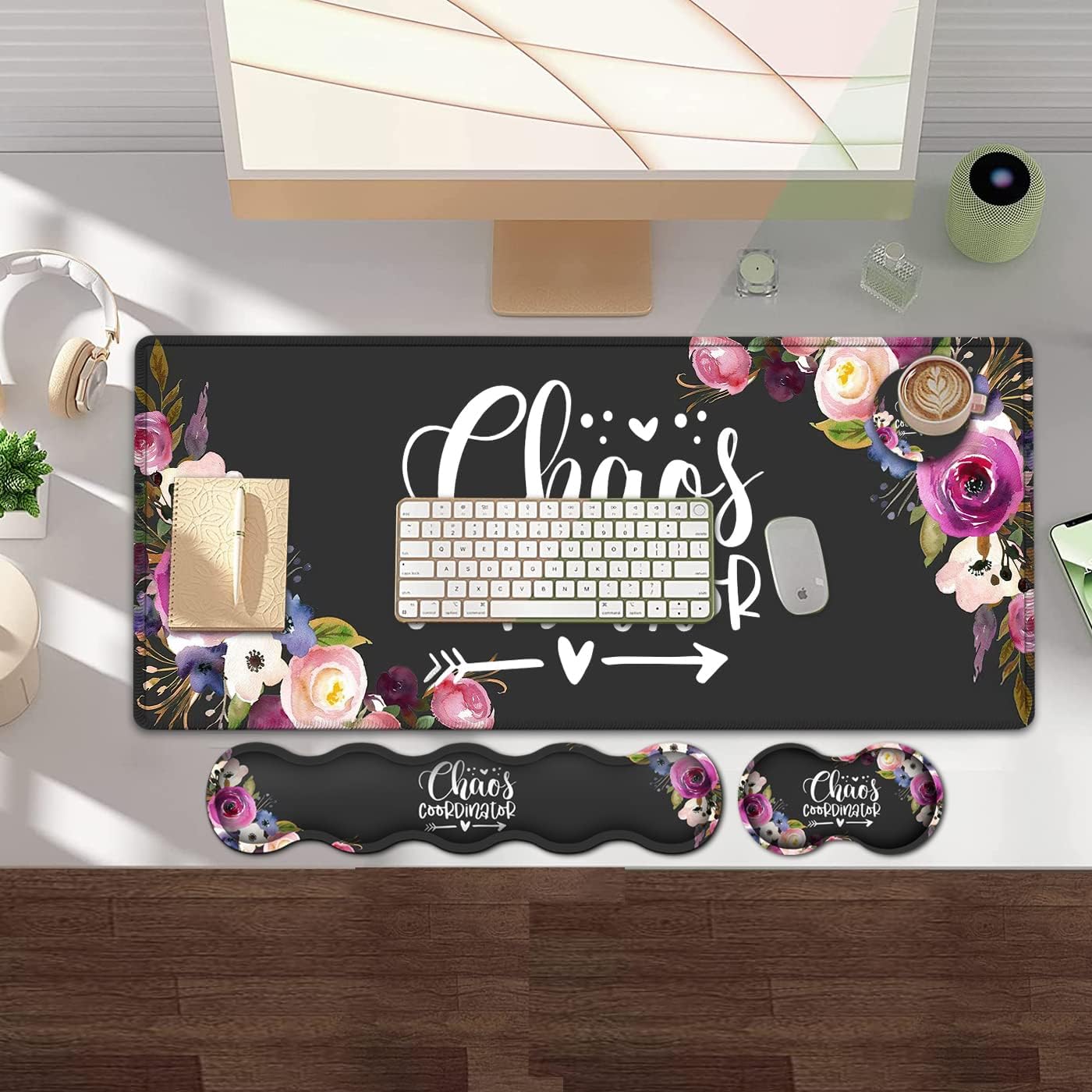Gaming Mouse Pad and Keyboard Wrist Rest, Large Extended Mouse Pad 31.5X 11.8,Ergonomic Memory Foam Wrist Rest + Desk Mat Protector, for Office/Home Writing Pad, Vintage Watercolor Floral Mousepad