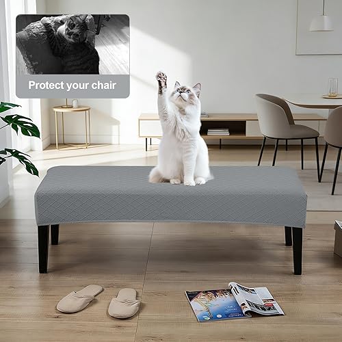 Miniatura 8 de Juego de 4 fundas de asiento impermeables para sillas de comedor con funda elástica de banco de tela jacquard, fundas extraíbles y lavables para