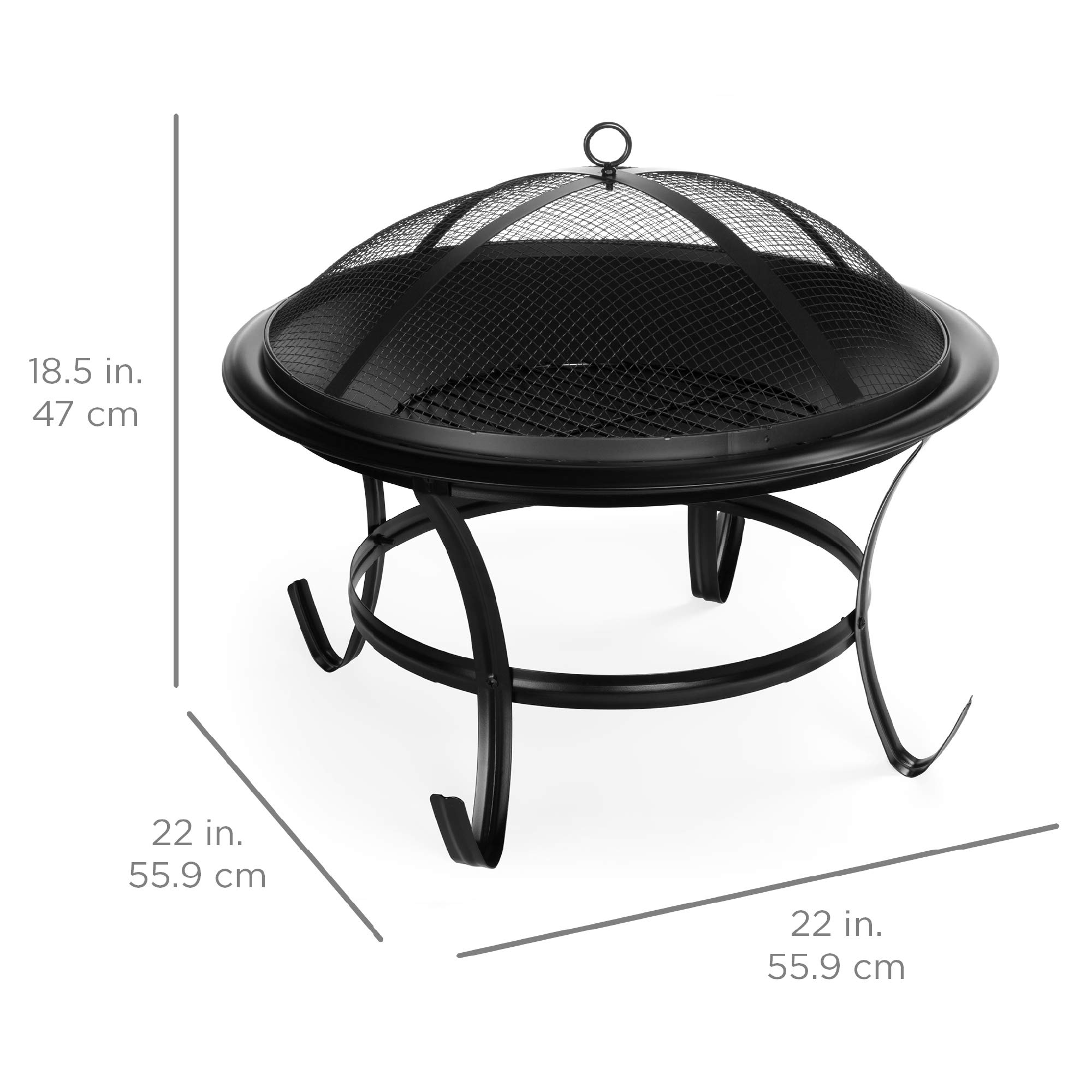 Best Choice Products - Braciere in acciaio per esterno, 56 cm, per patio, BBQ, grill, cortile, campeggio, picnic, falò, giardino, con attizzatoio, copertura e grata