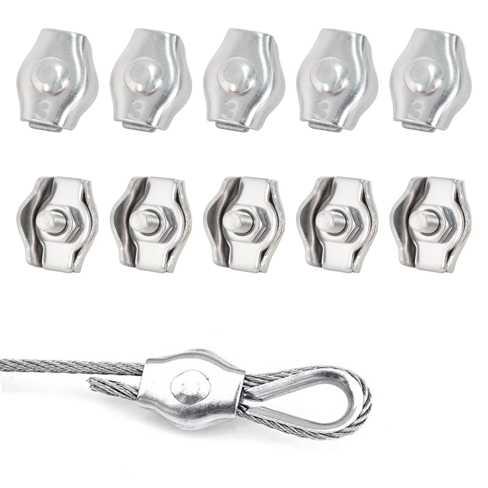 Seilklemme 3mm,10 Stück M3 Drahtseilklemme,Edelstahl Kabelklemme,Simplex Klemme,Drahtseilklemme Aus Edelstahl Drahtseile Clip Zur Befestigung Von Stahldrahtseilen,Starke Tragfähigkeit