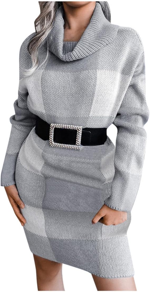 Amazon Co Jp Sabwery ワンピース レディース 長袖 きれいめ ニットワンピース タイト 膝上 タートル ネック チェック柄 ラシャワンピース ニット カジュアル ミニ丈 ウエストマーク エレガント ファッション キャバ 結婚式 お呼ばれ 春 夏 秋 冬 シューズ バッグ