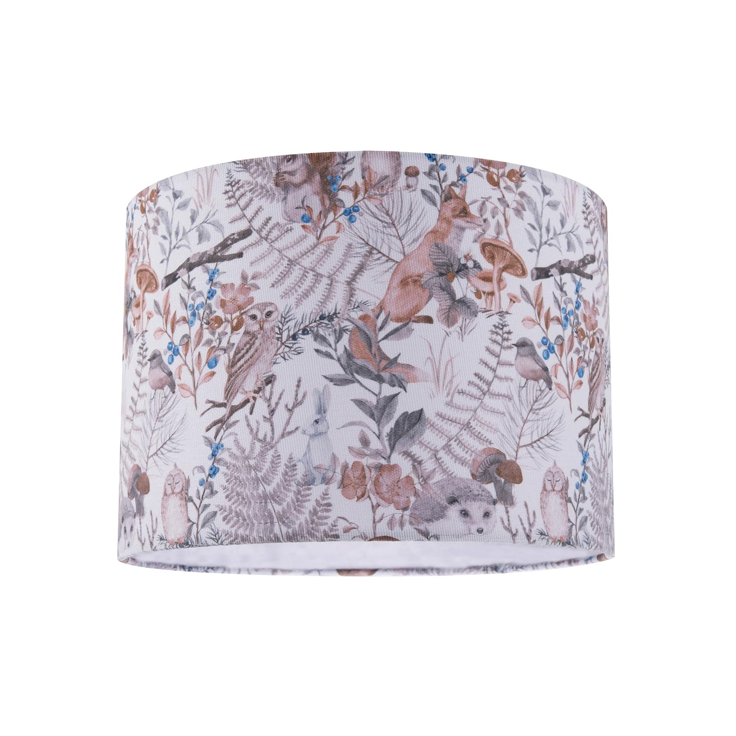 Happy Homewares Linen Drum Lamp Shade - Woodland Creatures - 25cm