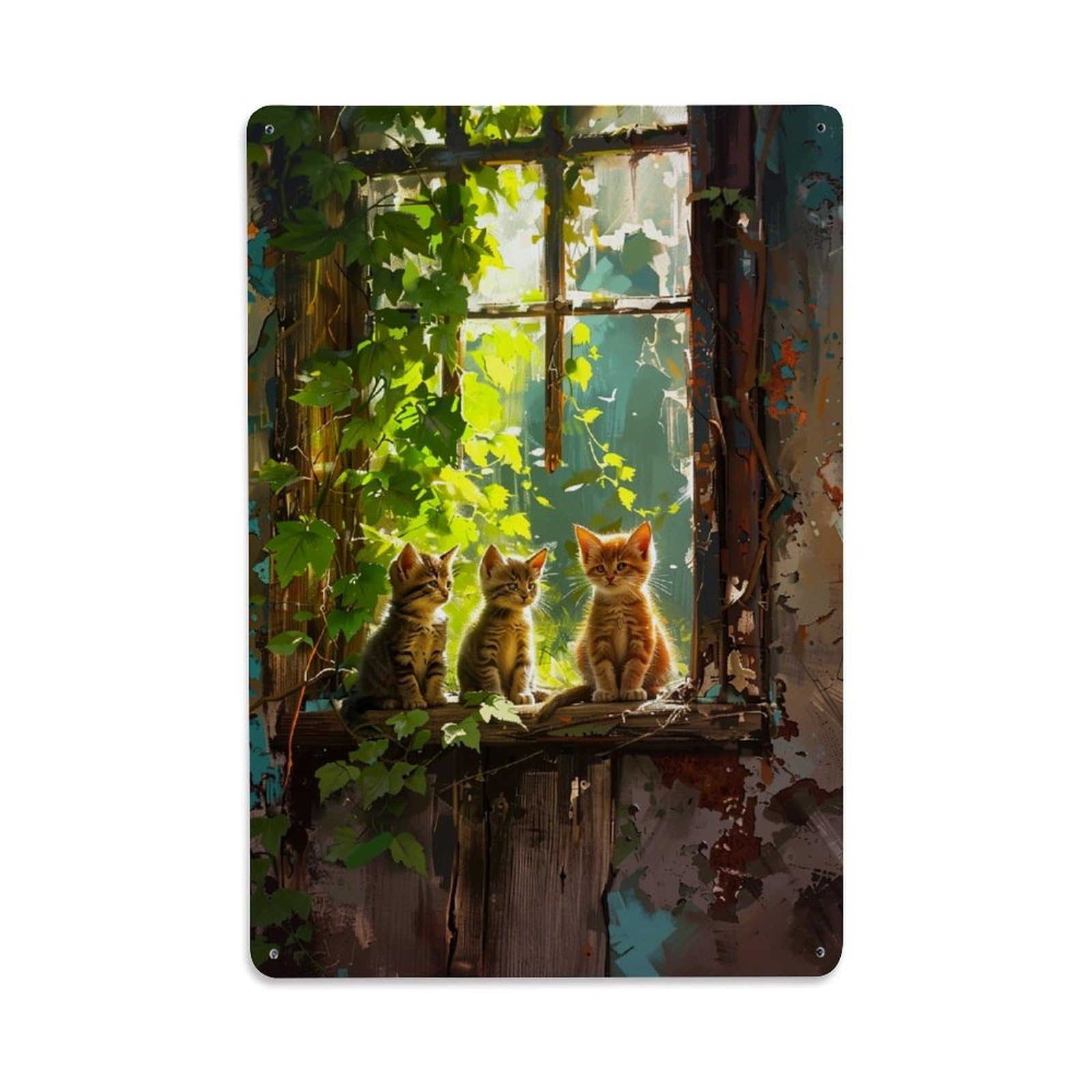 Nestemfo Vintage Three Kittens On Window Sill Tin Sign Metal Sign, Living Room,Bar, Home, Bedroom Wall Decor,Retro Metal Poster 8X12 Inches