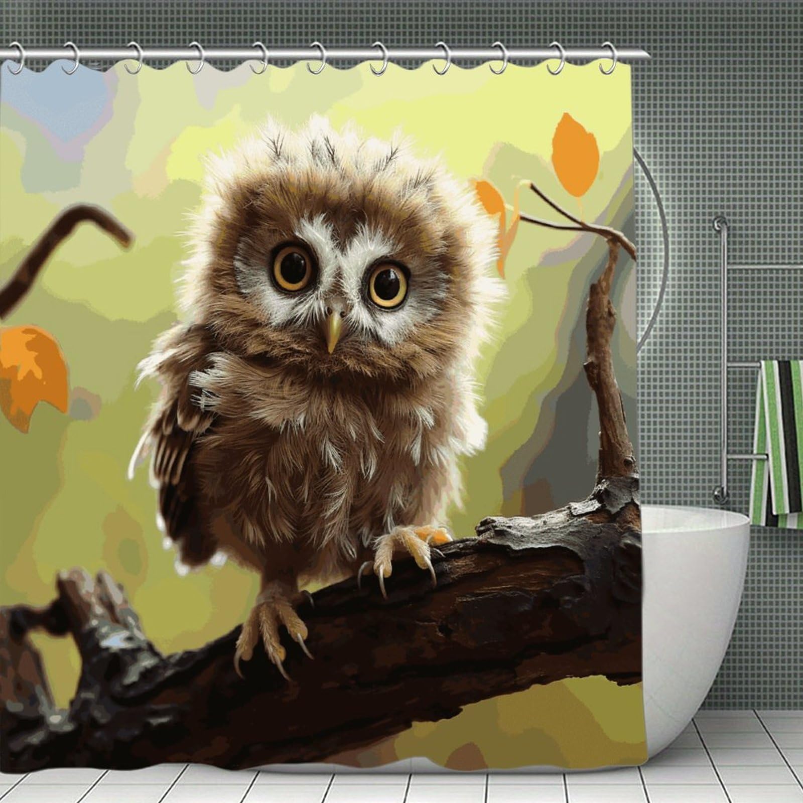 FekiLoot Real Cute Owls Shower Curtain with Hooks Modern Farmhouse Bathroom Curtain Waterproof Cloth Bath Curtains Cute Washable Blackout Privacy Curtains for Bathroom Bathtub 70.8"x70.8"