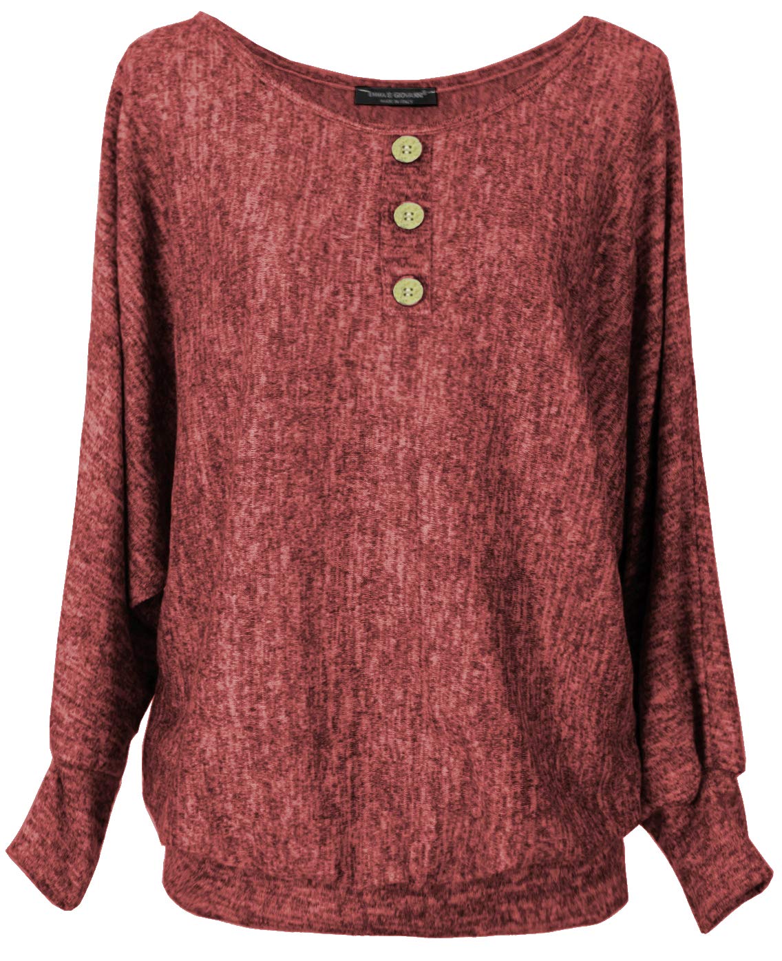 Emma & GiovanniPullover / Sweatshirt with Buttoned Collar Loose Fit - Women (Bordeaux, L-XL)