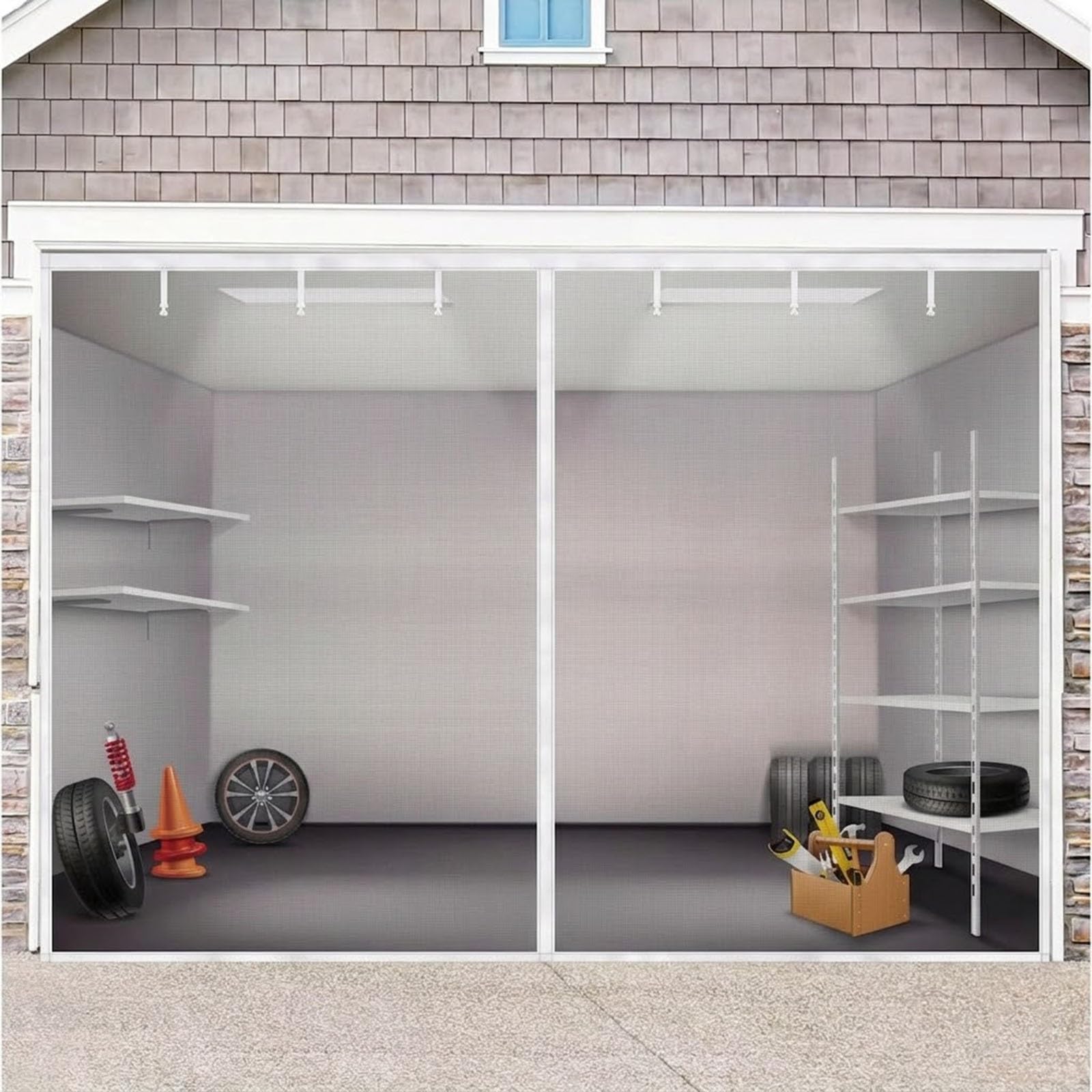 Porte moustiquaire blanche 183x183cm pour stopper les insectes dans le garage