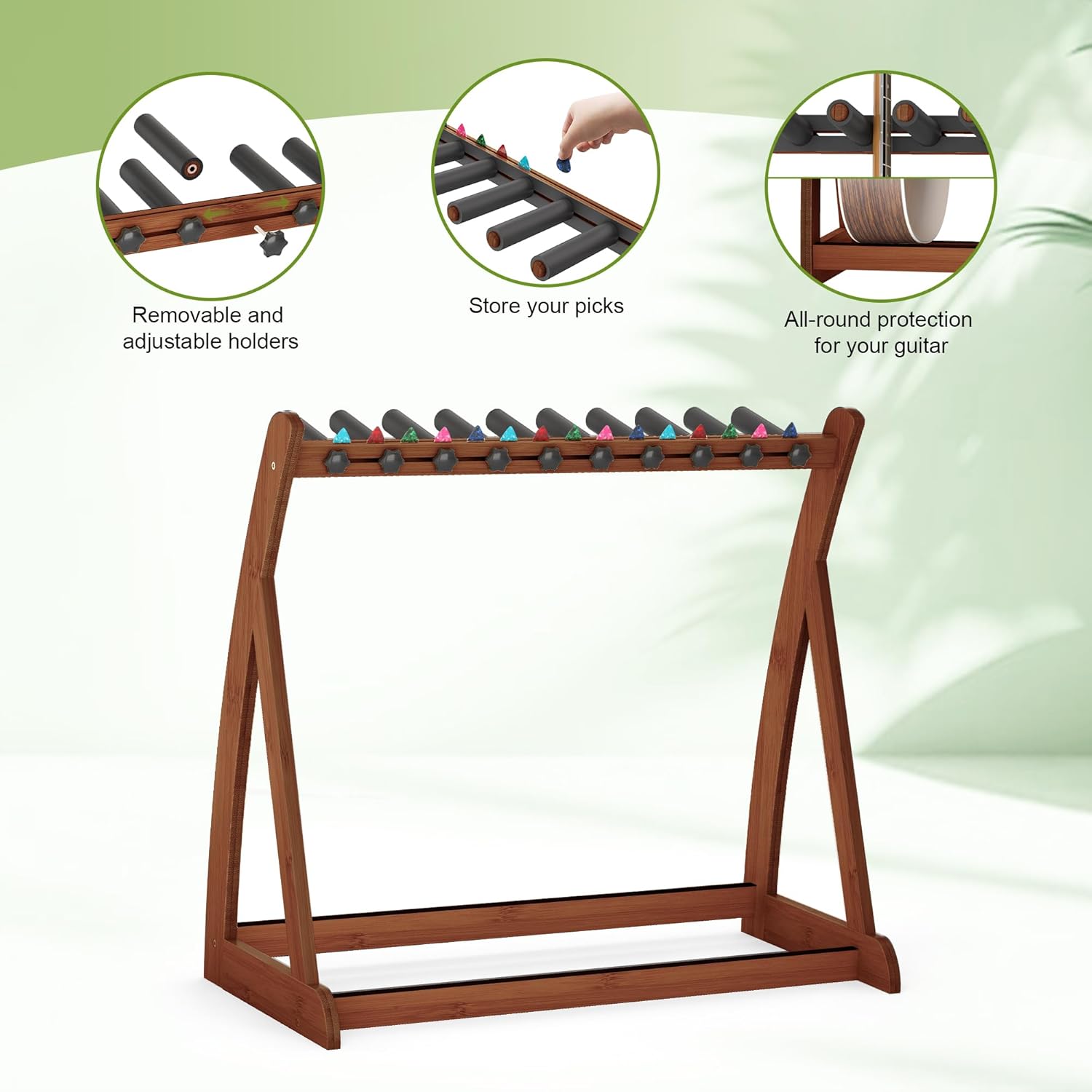 Guitar Stand Rack, Multi-Guitar Display Rack Adjustable Bamboo Guitars Holder Electric Guitar Stands Floor Storage for Bass Acoustic, Home Studio, Band Stage