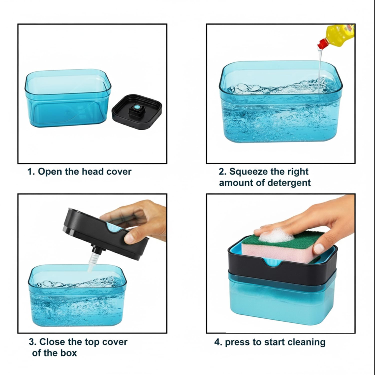 KBS 2 in 1 Liquid Soap Holder Dispenser Pump for Dishwasher 400 ML with Sponge for Kitchen Sink,Bathroom,Restaurant Cleaning Supply Accessories Item Gadgets Multipurpose Durable Plastic (Blue) 1