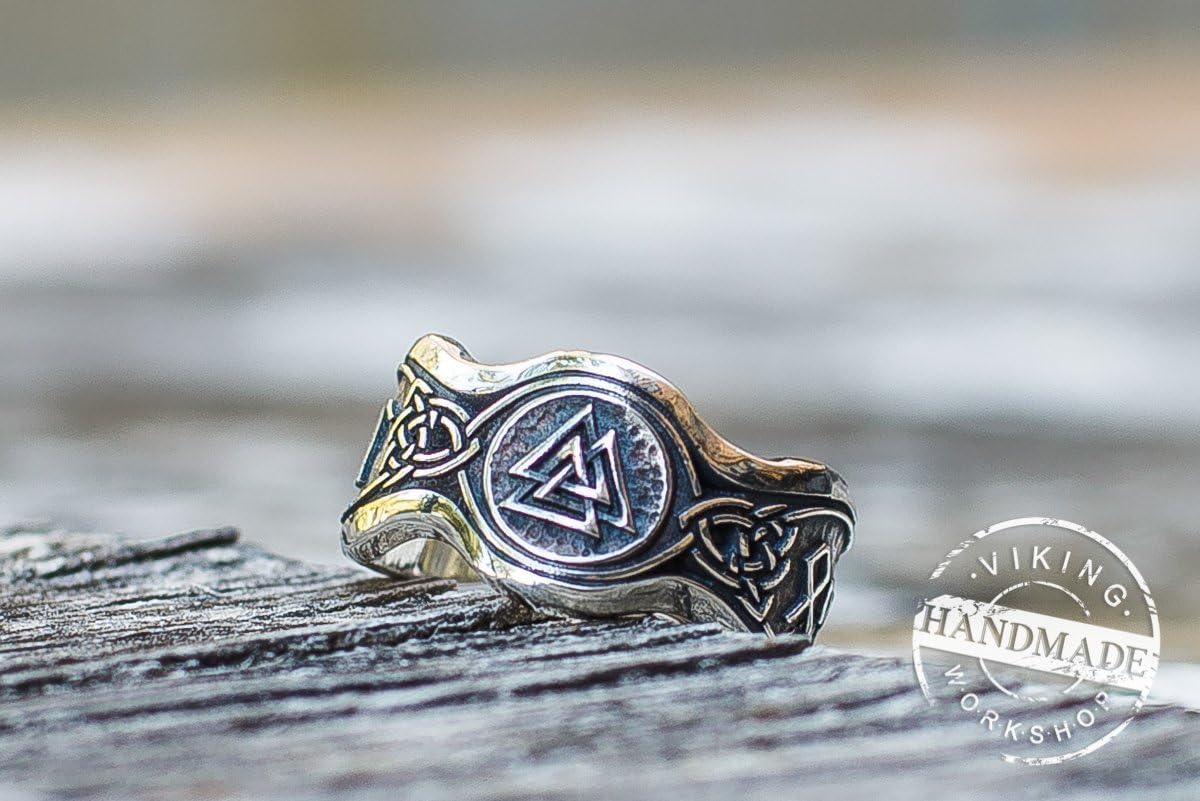 Valknut Ring with HAIL ODIN Runes Handmade Viking Ring Sterling Silver Norse Jewelry