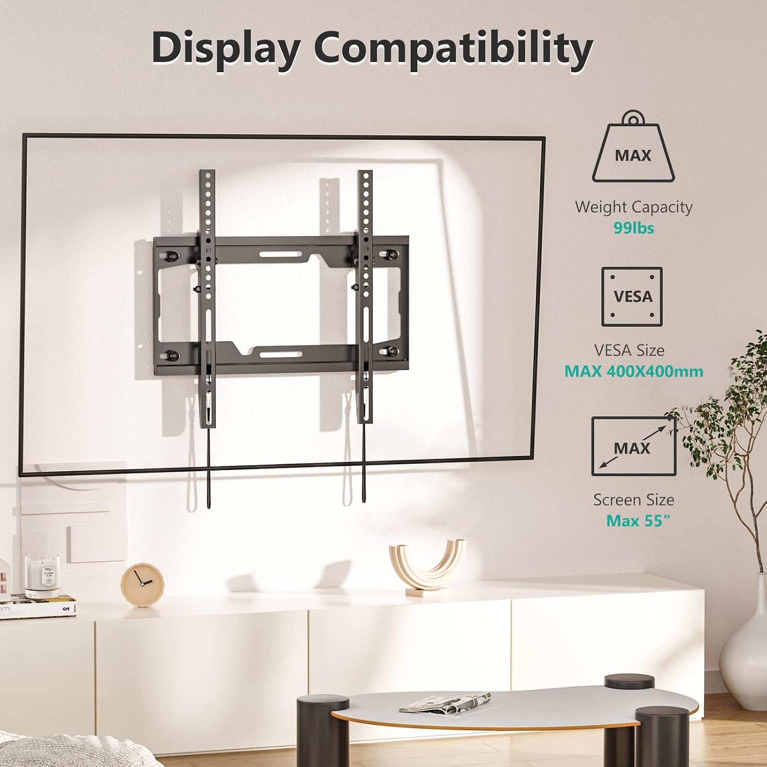 WALI Tilt TV Wall Mount Bracket for Most 26-55 inches LED, LCD, OLED Flat Screen TVs up to 99lbs with VESA 100x100mm to 400x400mm (TTM-1), Black