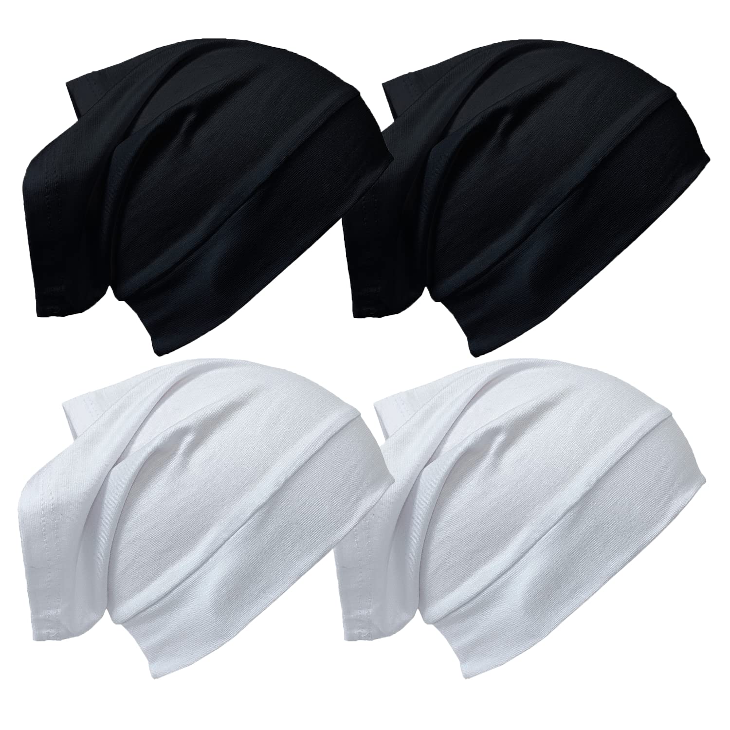 NISABIYAWomen's Lycra Under Scarf/Hijab/Chemo Tube Hijab Bonnet Cap Combo of 4 Piece (2 Black, 2 White)