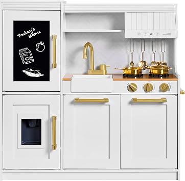 Best Choice Products Pretend Play Kitchen Wooden Toy Set for Kids w/Realistic Design, Telephone, Utensils, Oven, Microwave, Sink - Ivory