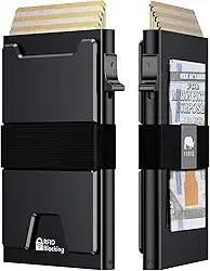 Carteira de cartão inteligente para homens fina: carteira minimalista para homens - Carteira com bolso frontal pop-up com bloqueio RFID, carteira de metal com 11 porta-cartões, S1 - Preto, Smart