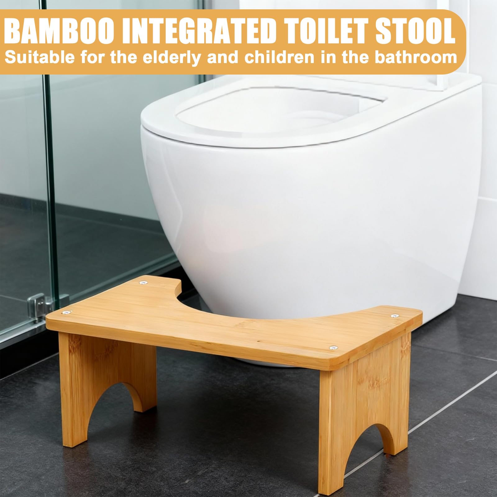 Sgabello da toilette in legno di bambù, sgabello da toilette per adulti e bambini, vaso accovacciato con capacità di carico di 300 kg, pedana per migliorare le selle per la famiglia