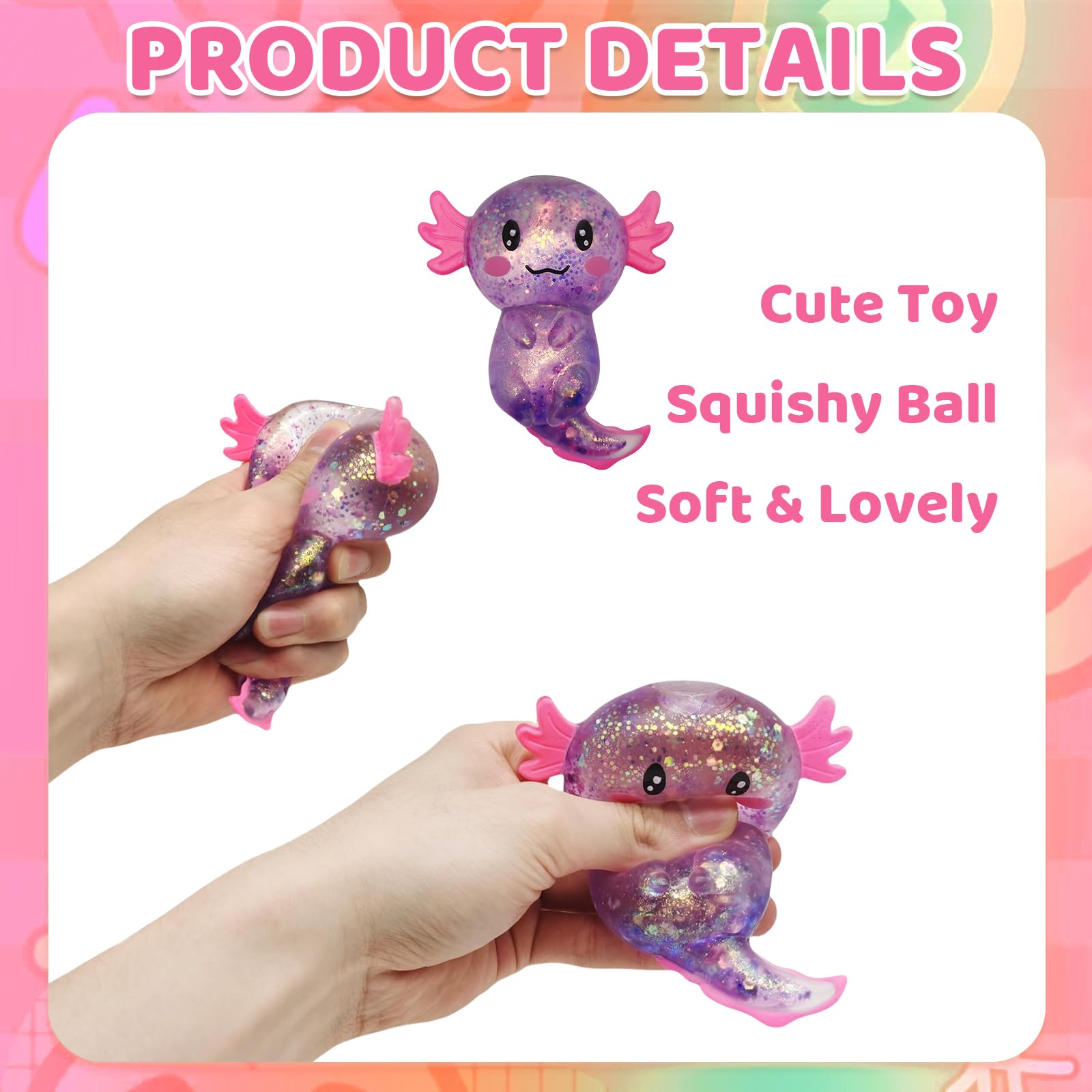 Mrltau Axolotl Sugar Squeeze Toy, Squishy Axolotl Toy, 10 × 8 cm, Axolotl Antistress Ball Children Adults (Purple) - Image 3