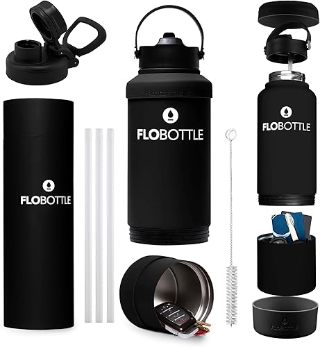 Botella de agua de 28 onzas con paquete de almacenamiento Chugger con tapa articulada y mango suave + paquete de 3 unidades Staw & Cleaner + bota