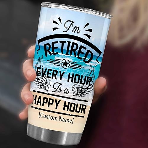 Miniatura 4 de WHIDOBE Regalos de jubilación personalizados para mujeres y hombres, vaso de 20 onzas con nombre personalizado, Every Hour Is A Happy Hour, regalo