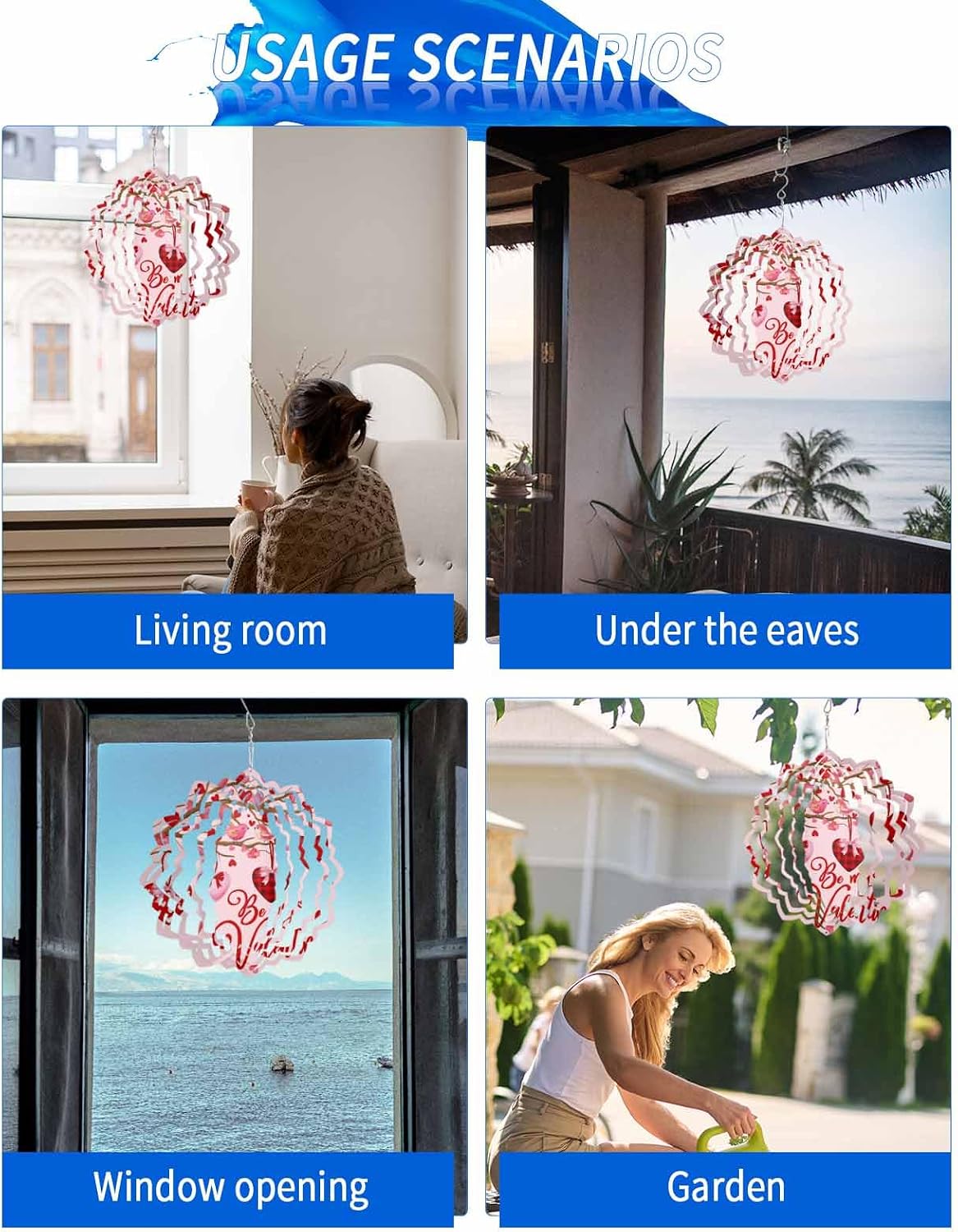 Valentines Day Love Tree Wind Spinners for Yard and Garden, Metal Wind Spinner Hanging for Outdoor Indoor, Heart Pink Red Porch Garden Wind Sculptures Decor Ornament Spinner 12inch(Floral)