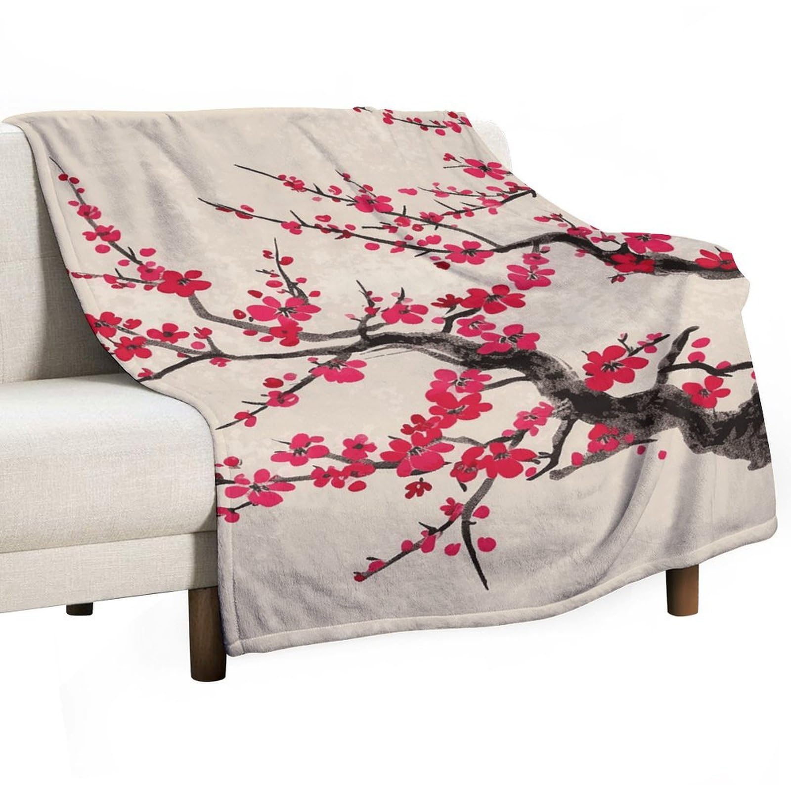 Couverture polaire haut de gamme en flanelle épaisse et légère au motif floral japonais
