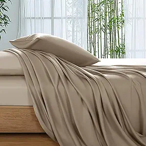 SONORO KATE 100% Viscose Derived from Bamboo_Sheets Full Size, Ultra Breathable & Cooling Bed Sheets for Hot Sleepers, Hotel Luxury Silky Bedding Sheets, 16" Deep Pocket - 4PC (Simply Taupe,Full)