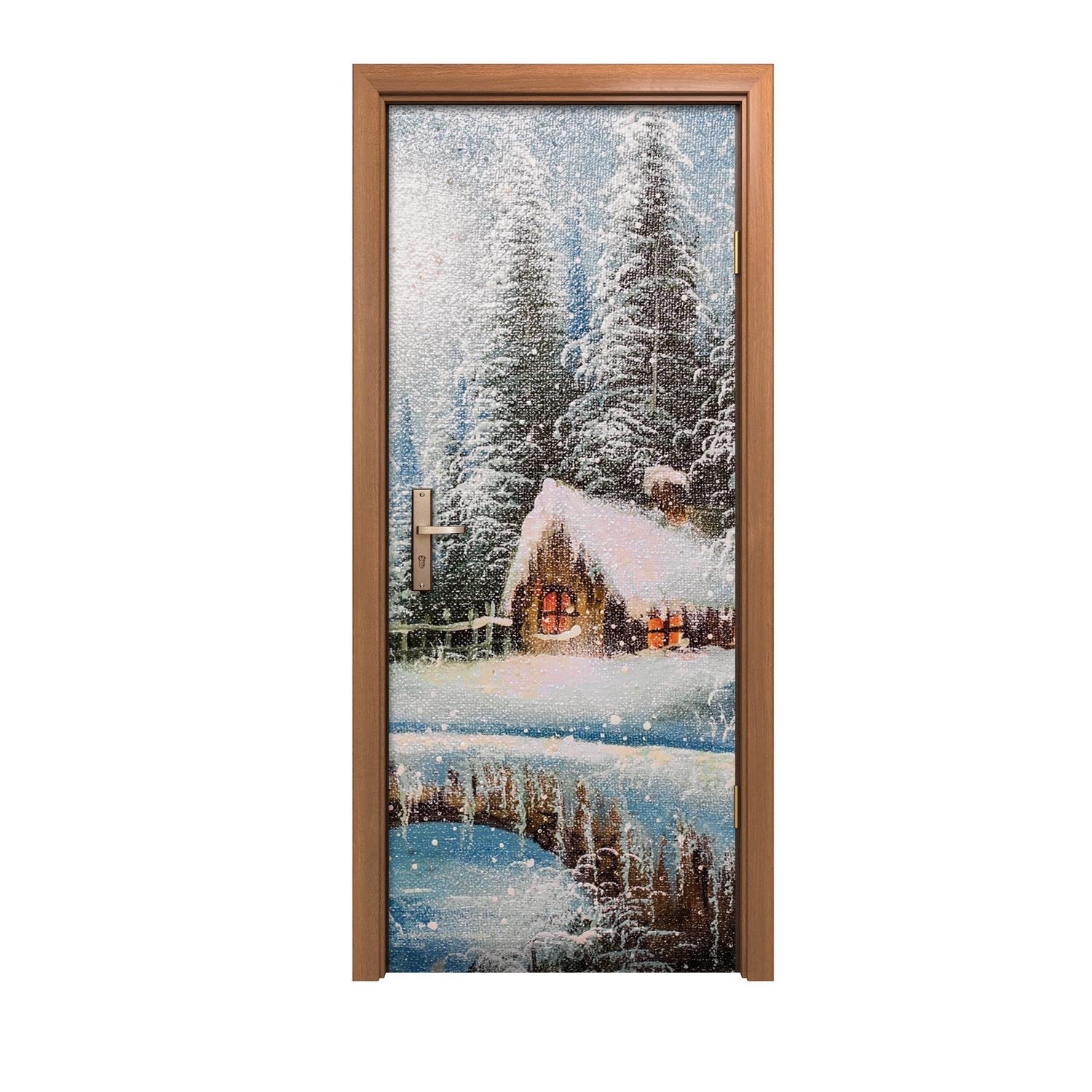 Autocollant de porte forêt de neige d'hiver Coloray 80x200cm pour murale