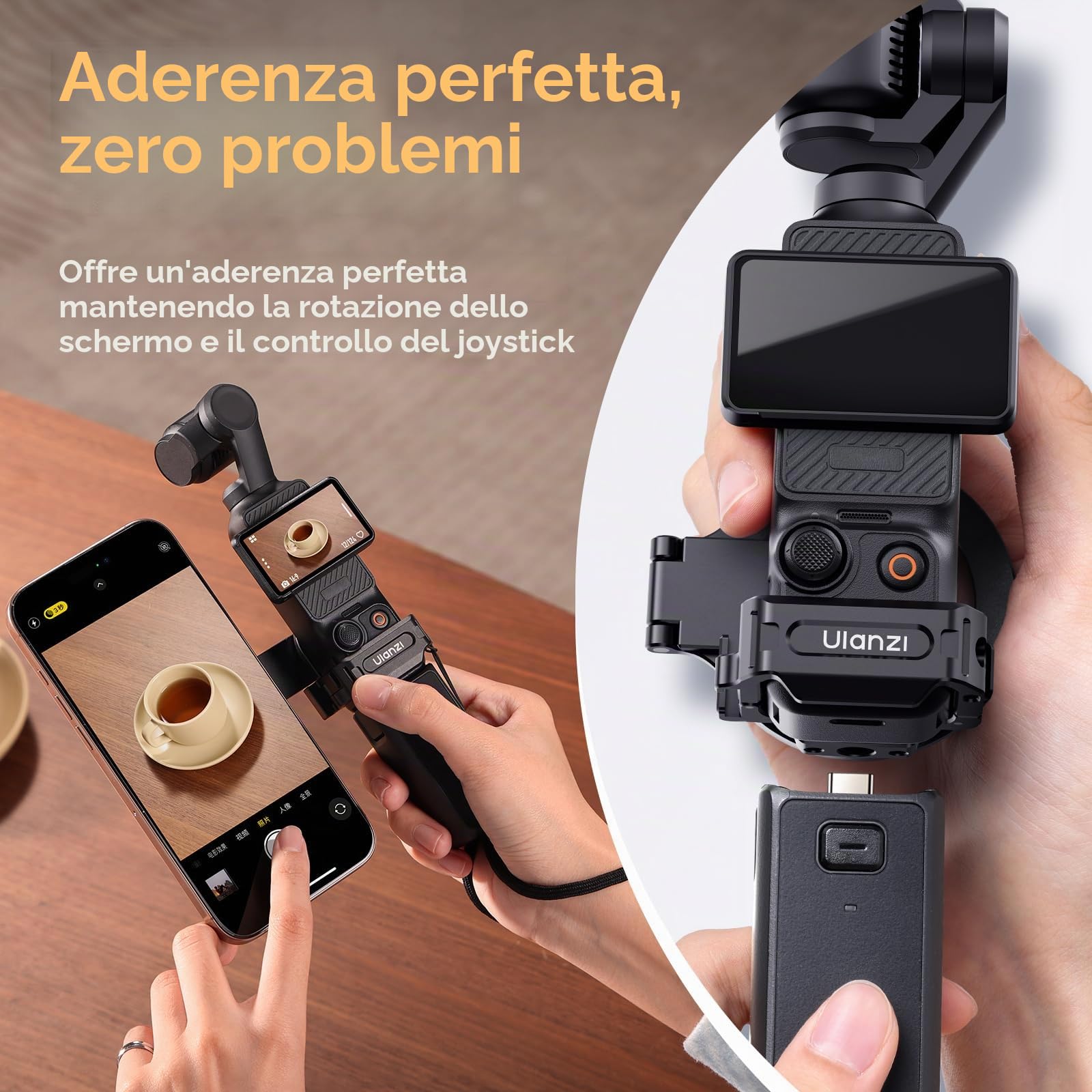 ULANZI PM01 Supporto magnetico compatibile con DJI OSMO Pocket 3, supporto per fotocamera ad espansione in alluminio con attacco a slitta fredda e supporto da 1/4", regolazione 181/270/360°, tasca
