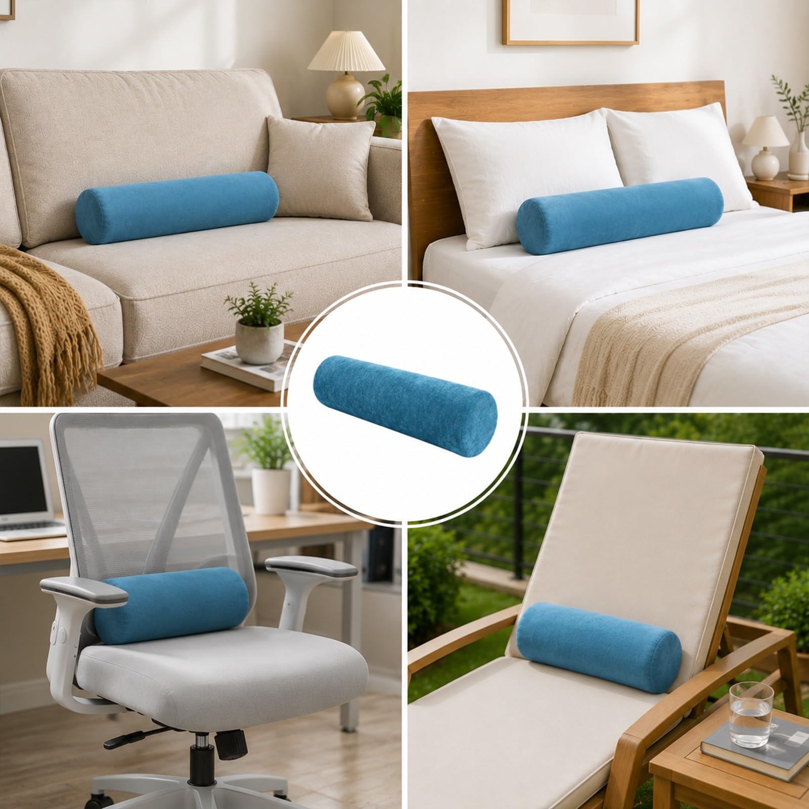 Cojin Cilindrico Extraíble y Lavable, Cojines Alargados con Cremallera, Suave Anti Desgaste Transpirable Almohada Cilíndrica Cervical de Chenilla para Lumbar y Espalda(Light Gray,12 x 90 cm)
