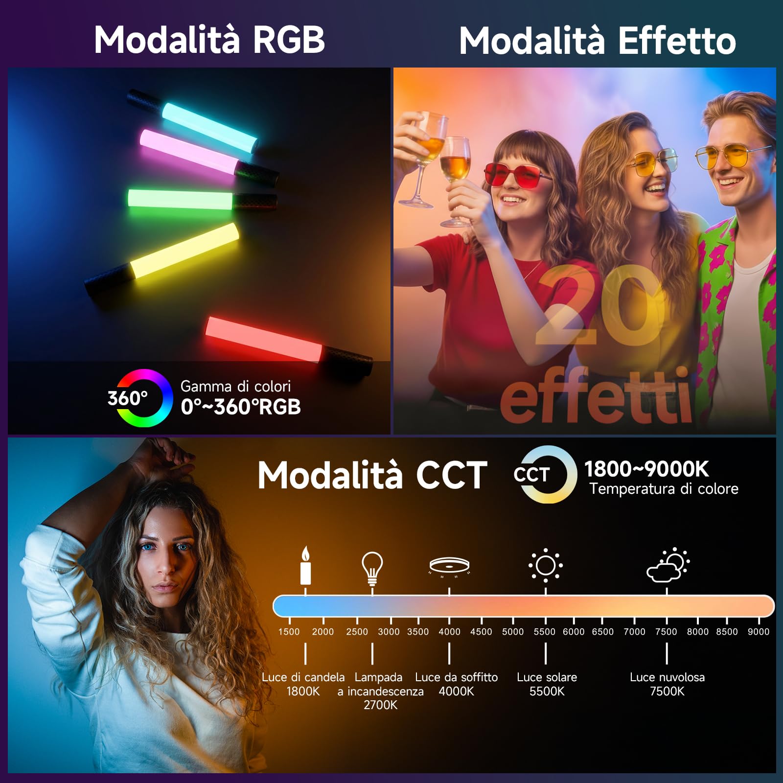 Spada Led Fotografia, Rollei Lumis Glow 20 W RGB Tubo Fotografico per Video 360° 1800~9000K e 20 Effetti, Lampada Foto per Lightpainting Portatile, Spada-Led-Fotografia-Tubo-Video