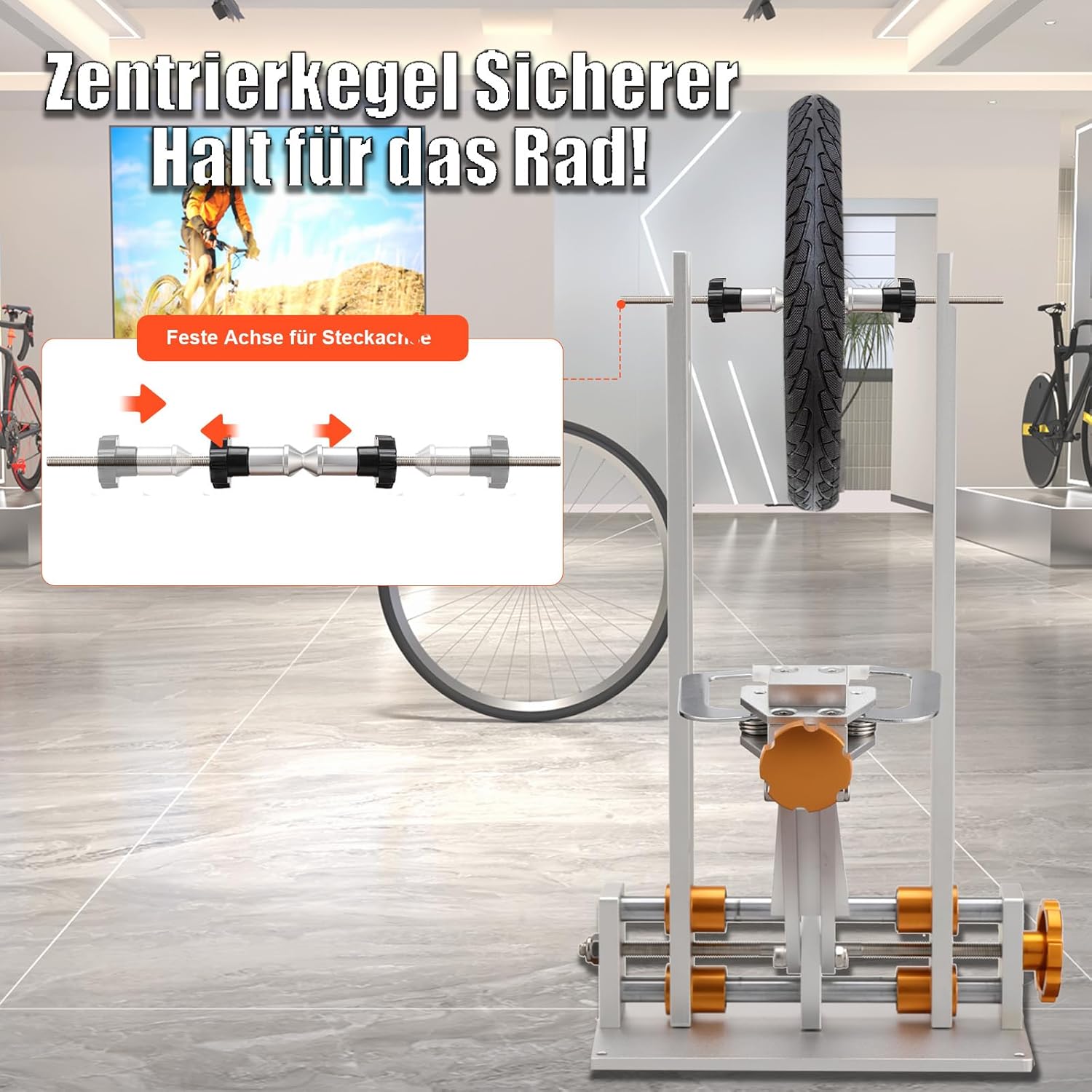 Bicycle Wheel Truing Stand, 10-29, Professional Repair Tool, AL7075 Anodized Surface, Accepts 50-200mm Rims, 3 Gauges, Bearing Mounted Shaft