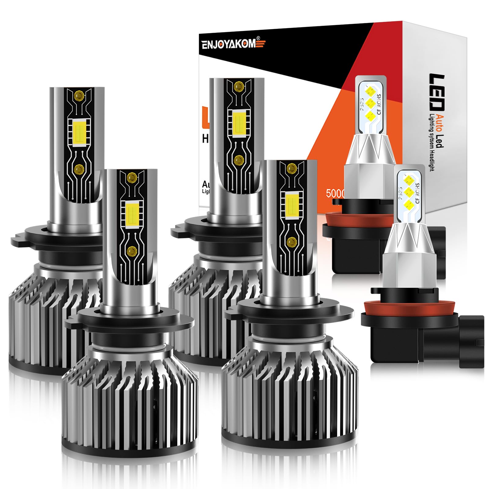 TXBILMOO Compatible for Sonata 2011-2014 Bulbs, H7 High Beam H7 Low Beams H8/H11 Fog Light Bulbs, 600% Brightness 6500K White,Plug and Play, Pack of 6