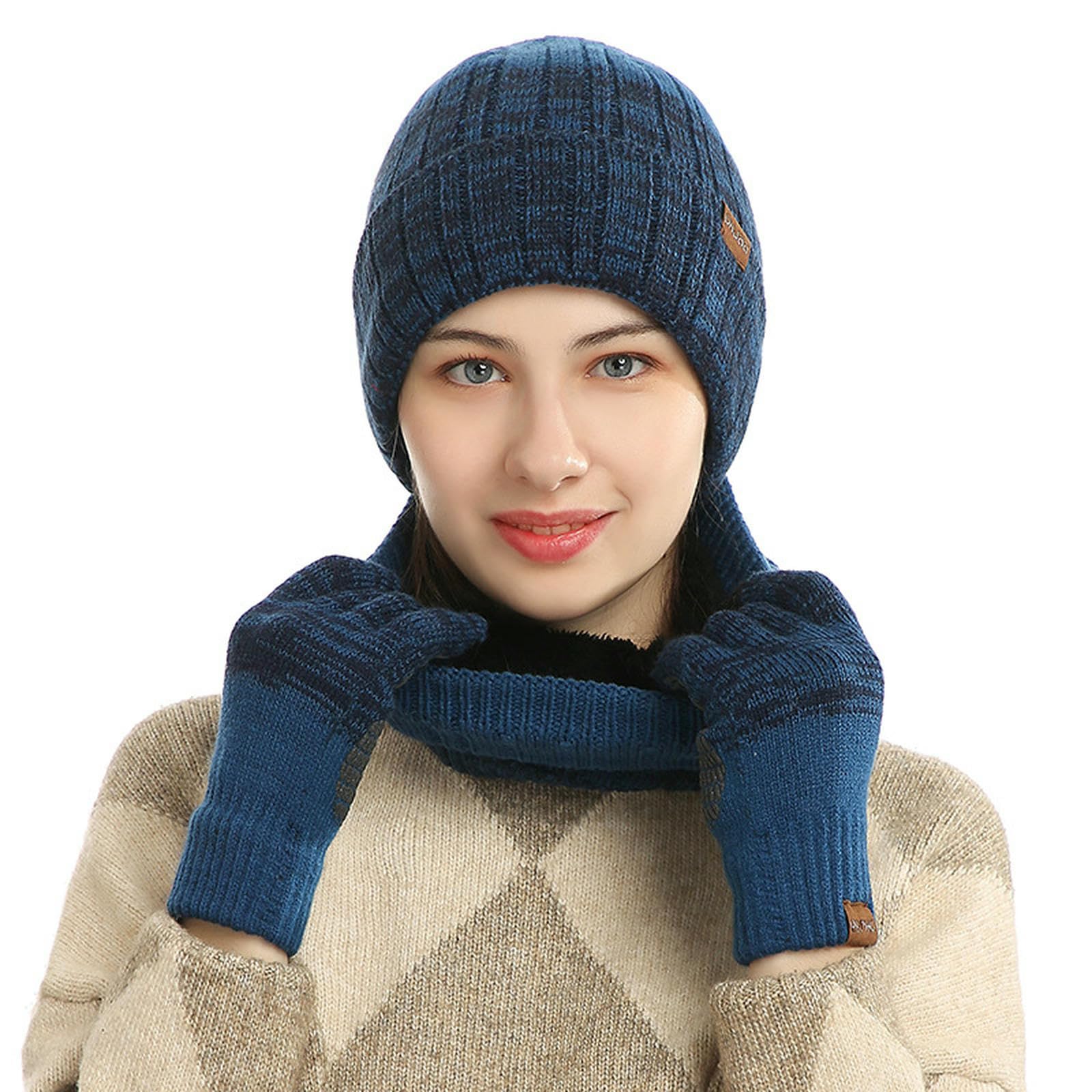 Wintermütze Schal Handschuhe Set Aus Outdoor-schal, Warmem Und Kältebeständigem Schal, Mit Fleece Gefütterter Verdickter Wollmütze-dunkelgrau